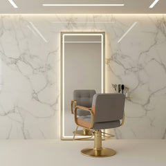 LED veidrodis–konsolė kirpyklai ir barberiui PRO, 170 × 70 cm, auksinės spalvos