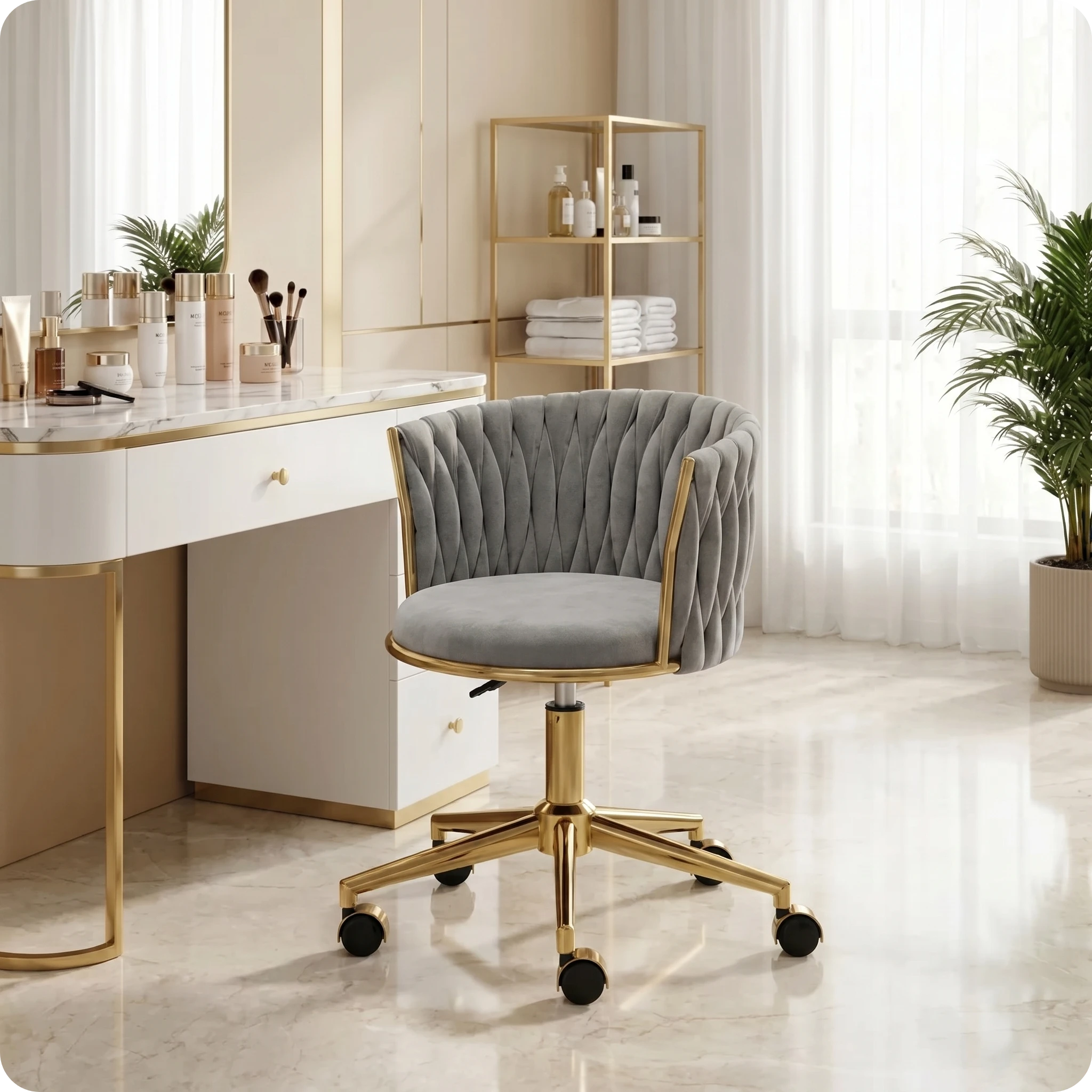 Meistro kėdė Velvet Gold su atlošu – pilka