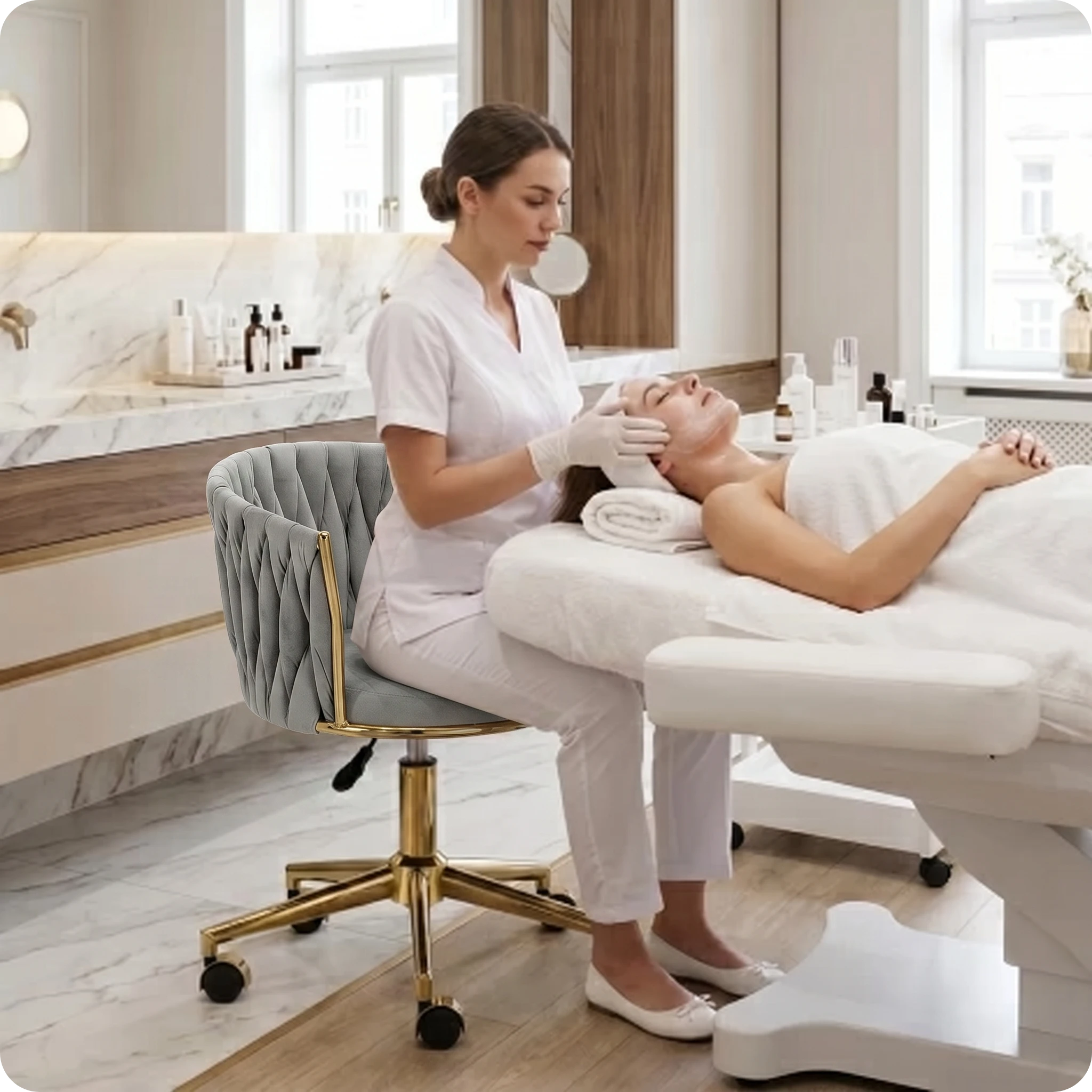 Meistro kėdė Velvet Gold su atlošu – pilka