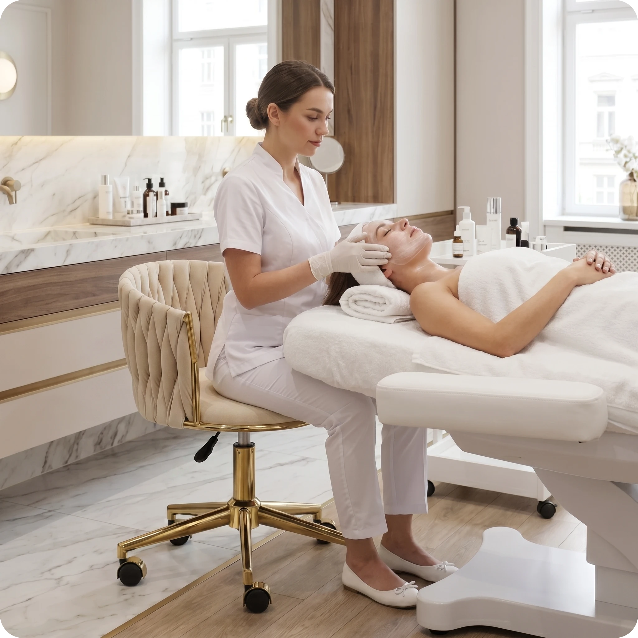Meistro kėdė Velvet Gold su atlošu – smėlio spalvos