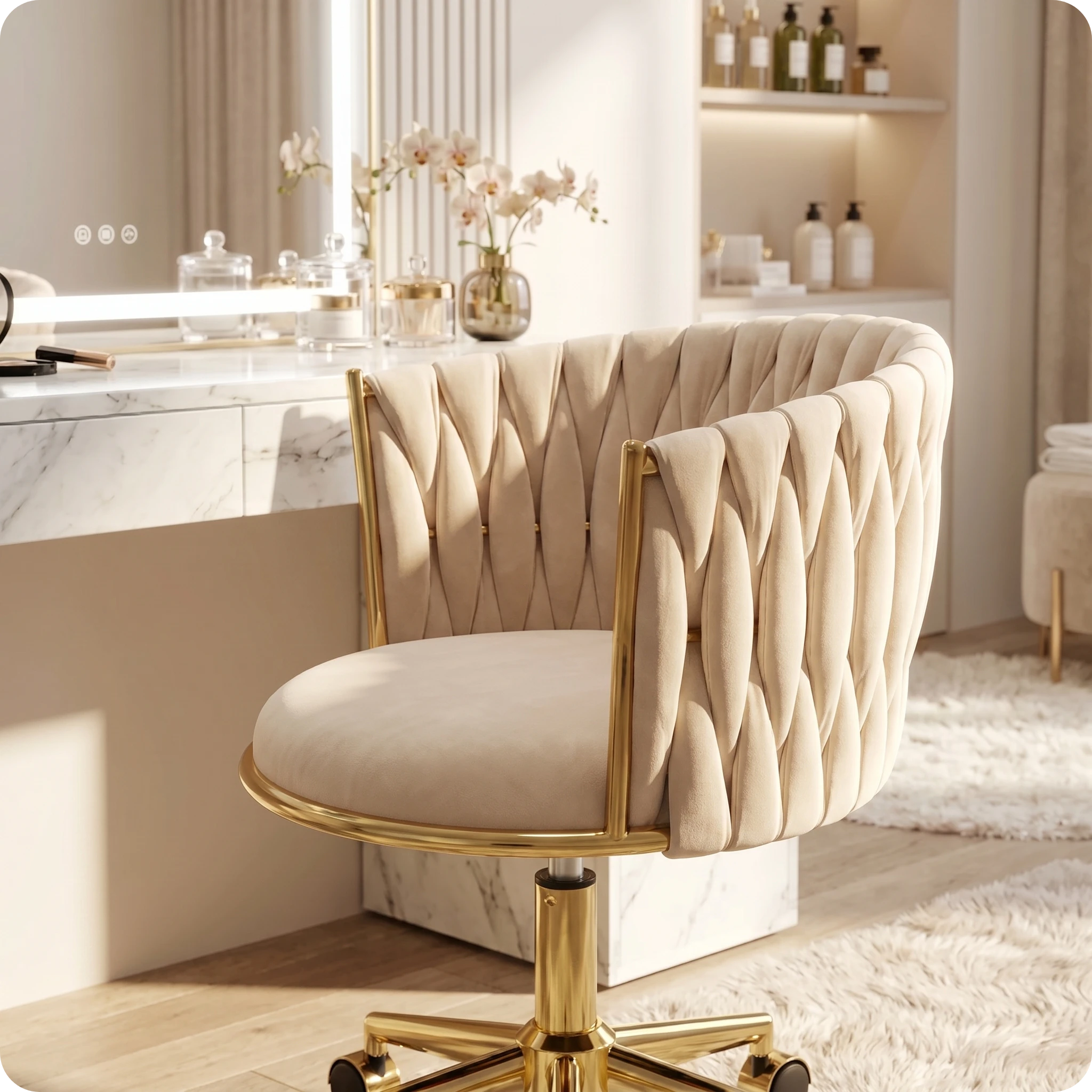 Meistro kėdė Velvet Gold su atlošu – smėlio spalvos