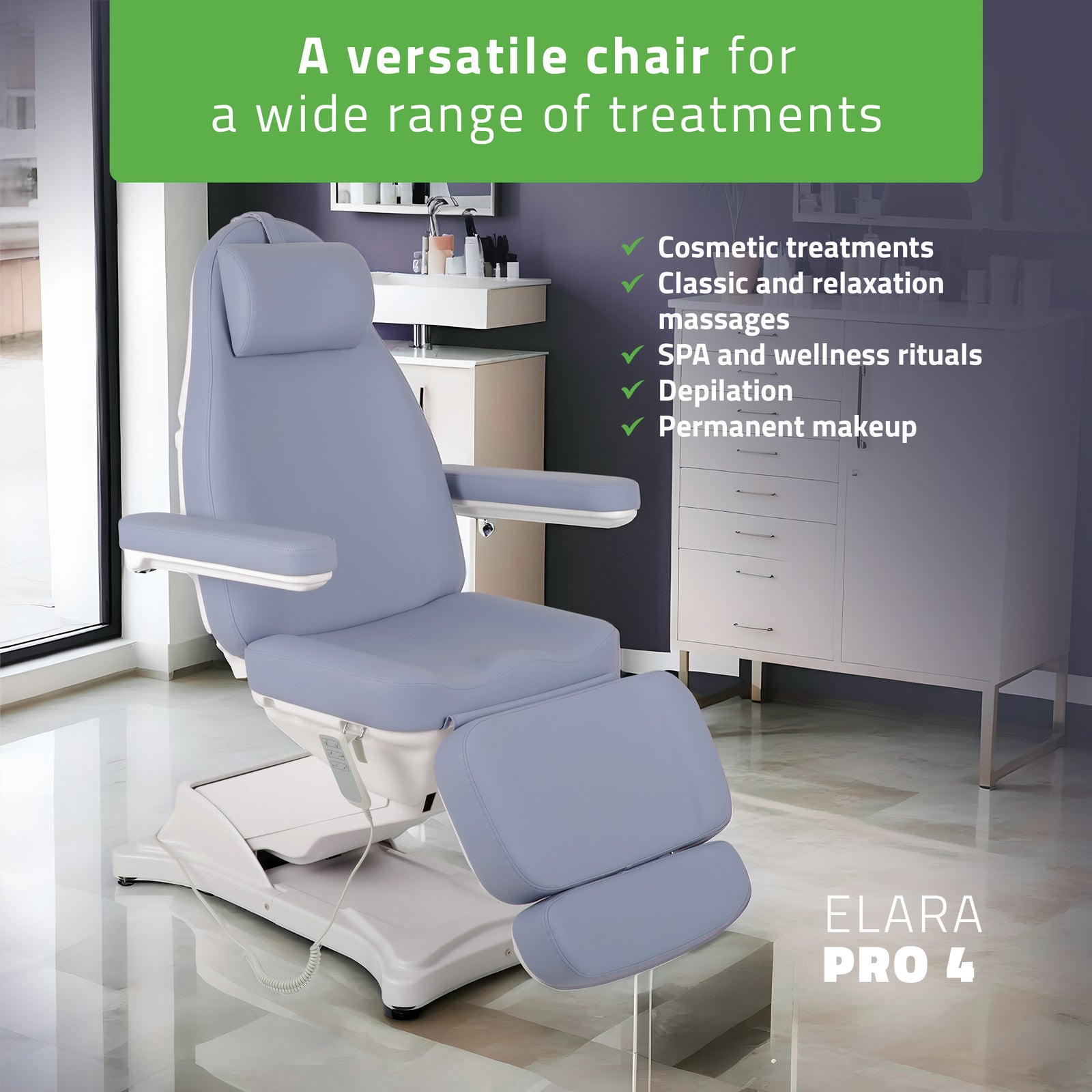 Elektrinis kosmetologinis gultas – HABYS Elara PRO 4, violetinis