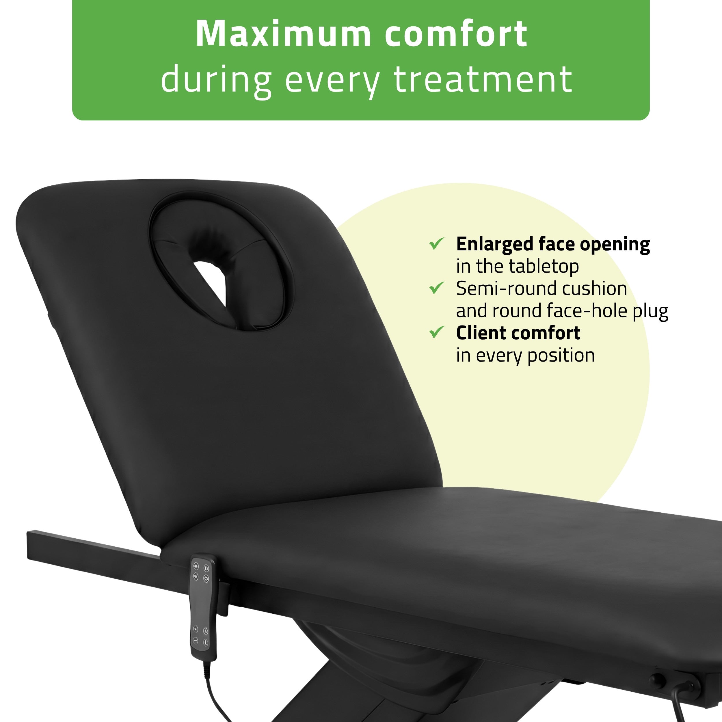 Camilla ERGO 2 elektrinis masažo ir procedūrų stalas su šildymu, Satin Comfort K715, juodas