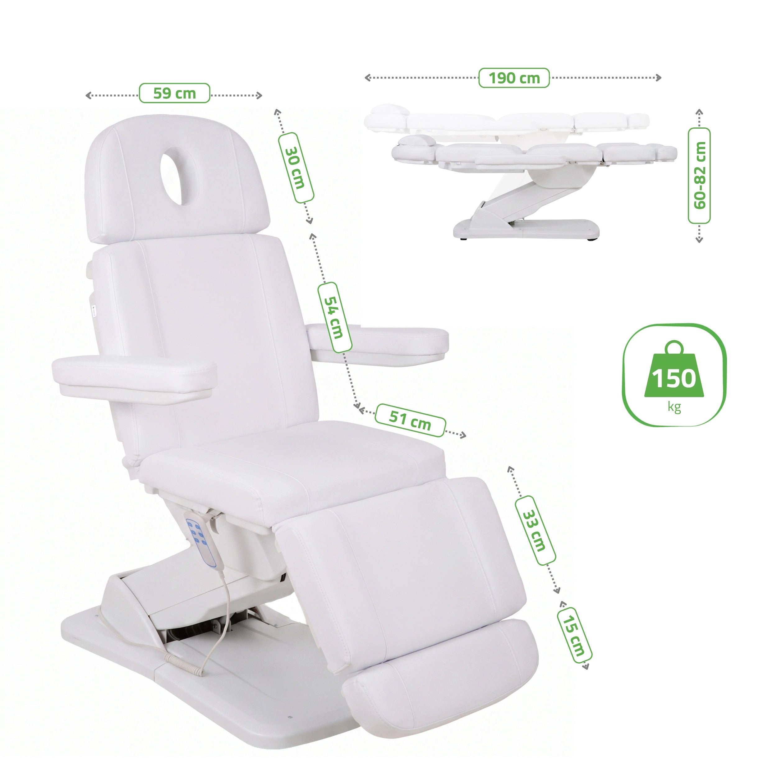 Tavia elektrinis kosmetologinis krėslas Satin Comfort K701, baltas