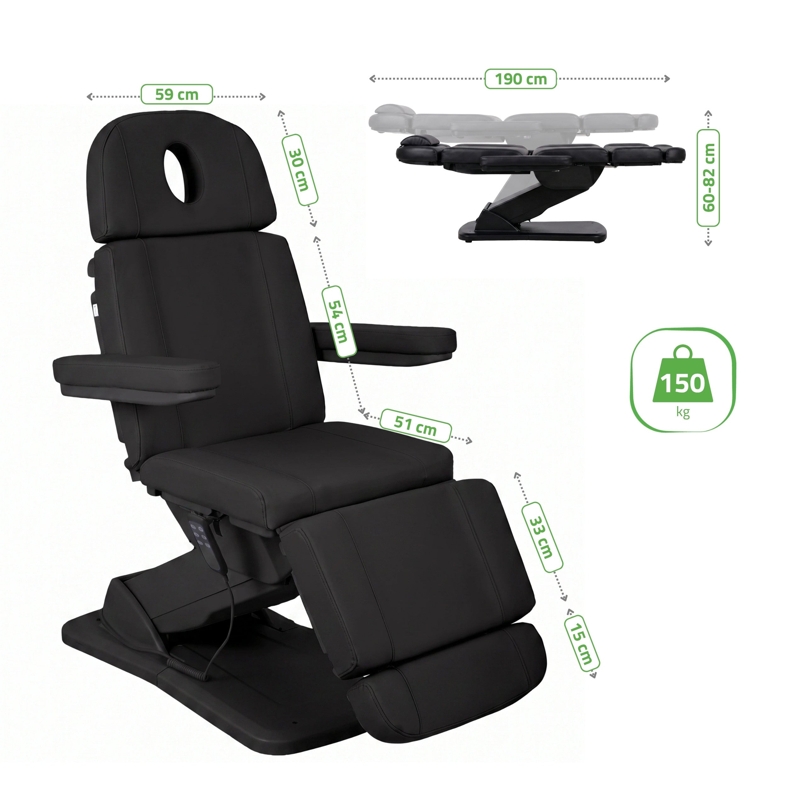 Tavia elektrinis kosmetologinis krėslas Satin Comfort K715, juodas