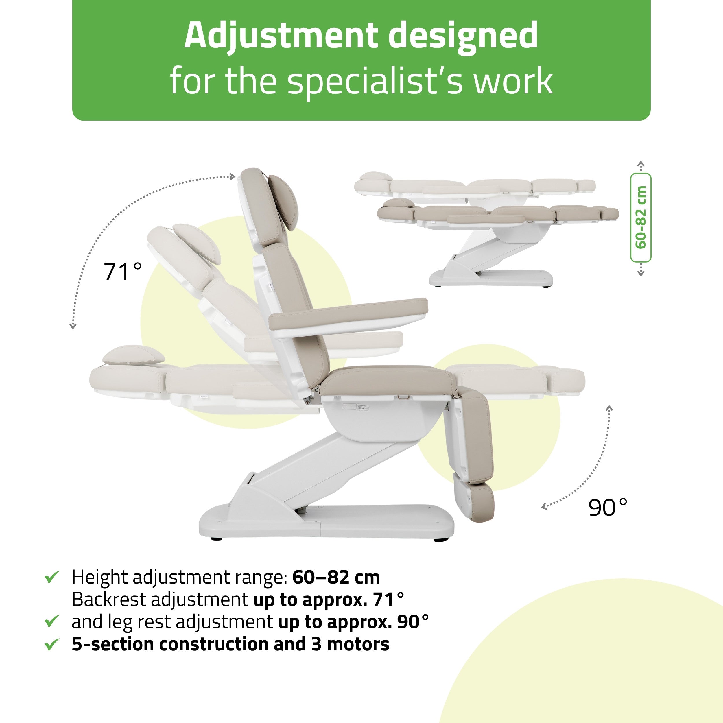 Tavia elektrinis kosmetologinis krėslas Satin Comfort K733, smėlio spalvos