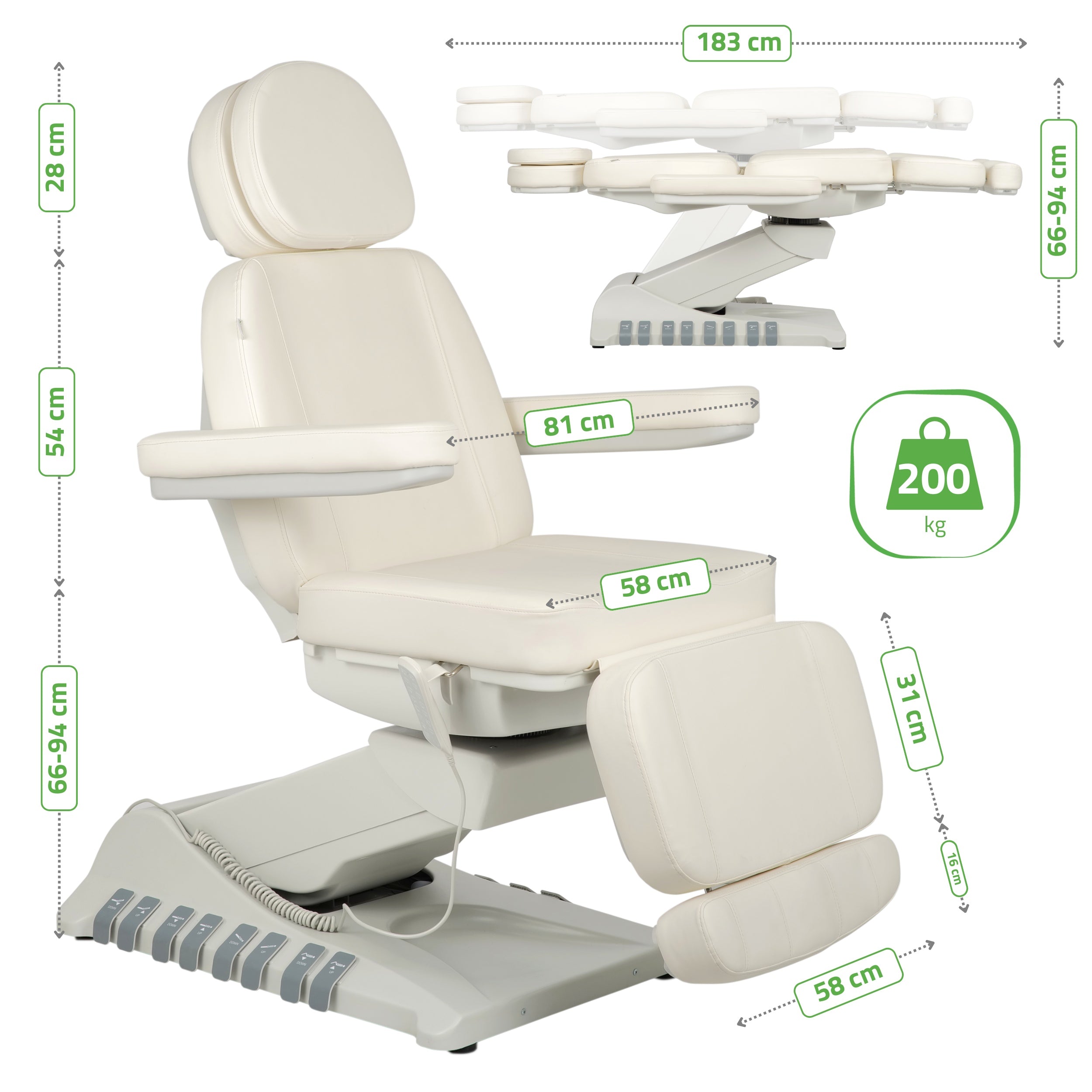 Elektrinis kosmetologinis gultas Luxoria PRO 5 K701 – sniego baltumo