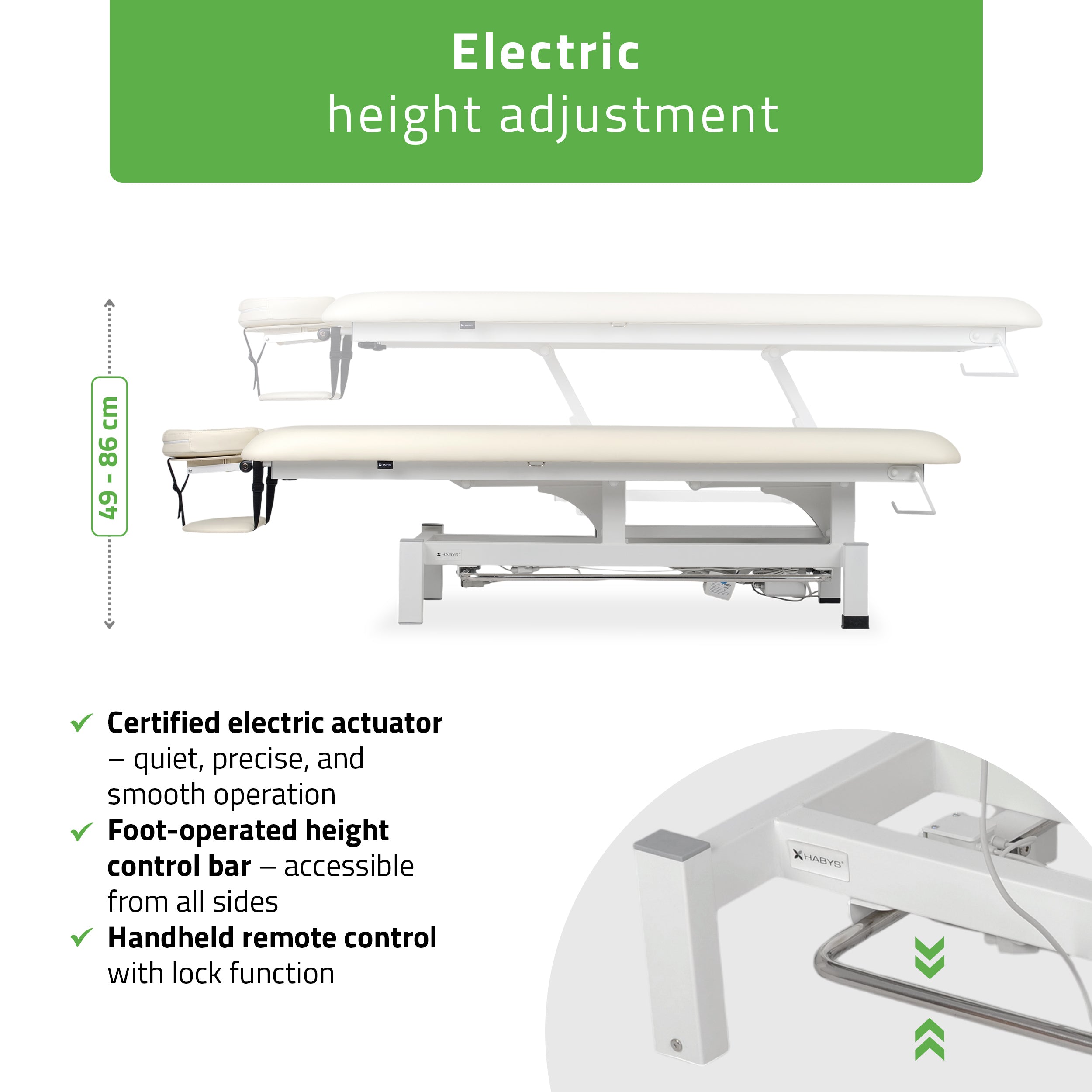 -2-Fortis 1 treatment table, electric adjustment, hand remote control, foot control bar, headrest, arm shelf  k707 ivory-2