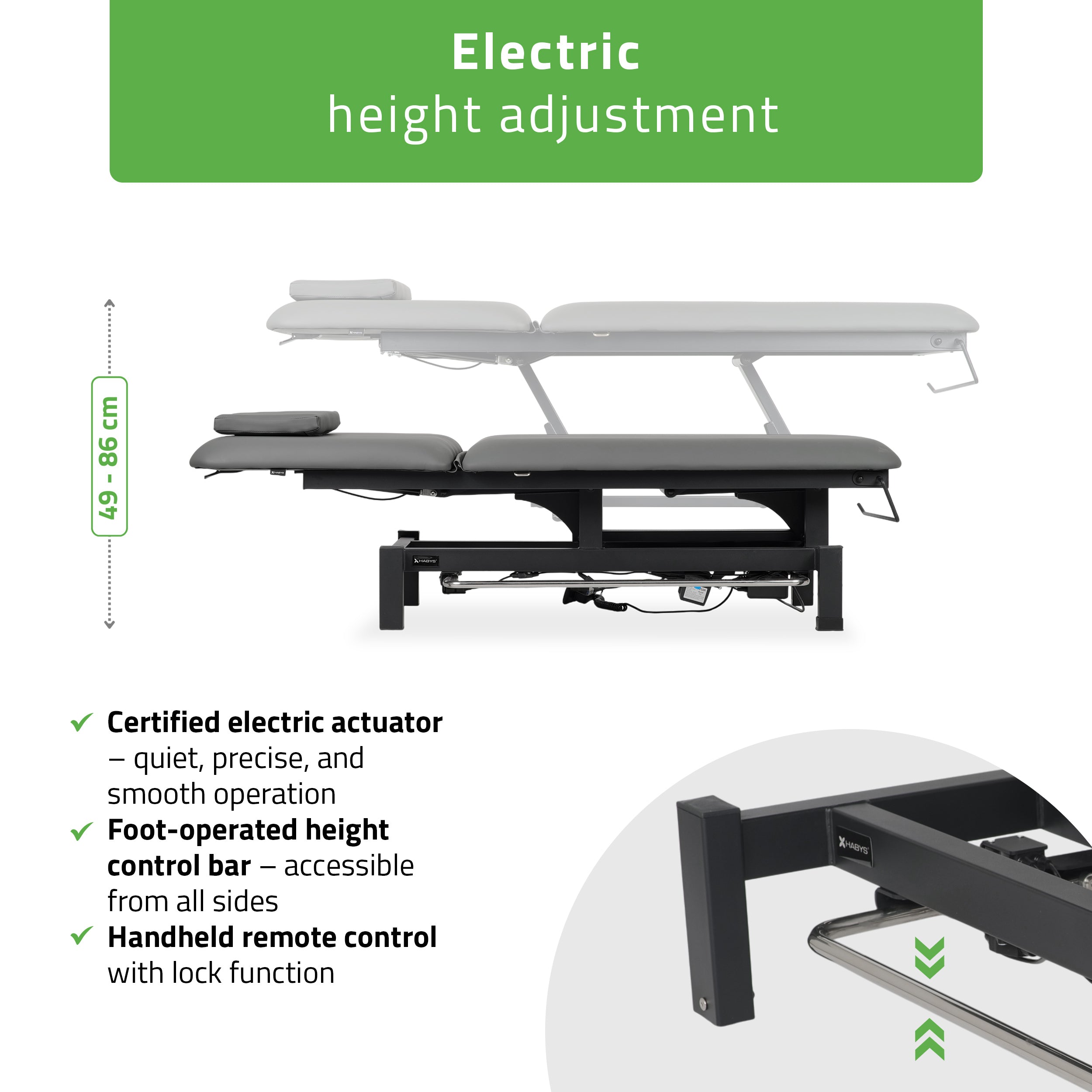 -2-Fortis 2 treatment table, electric adjustment, foot control bar, hand remote control, head cushion, k722 gray-2