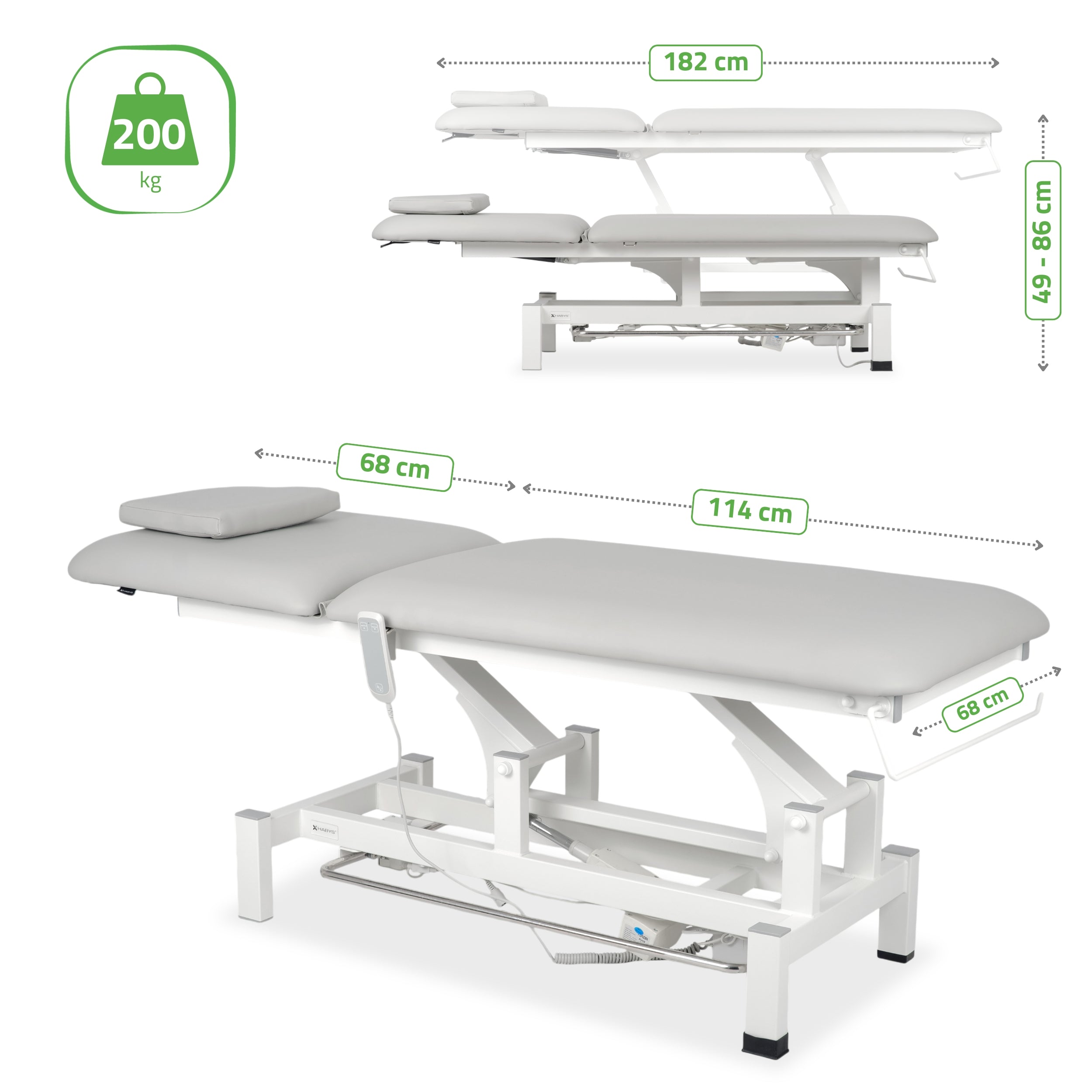 -6-Fortis 2 treatment table, electric adjustment, foot control bar, hand remote control, head cushion, k729 light gray-6