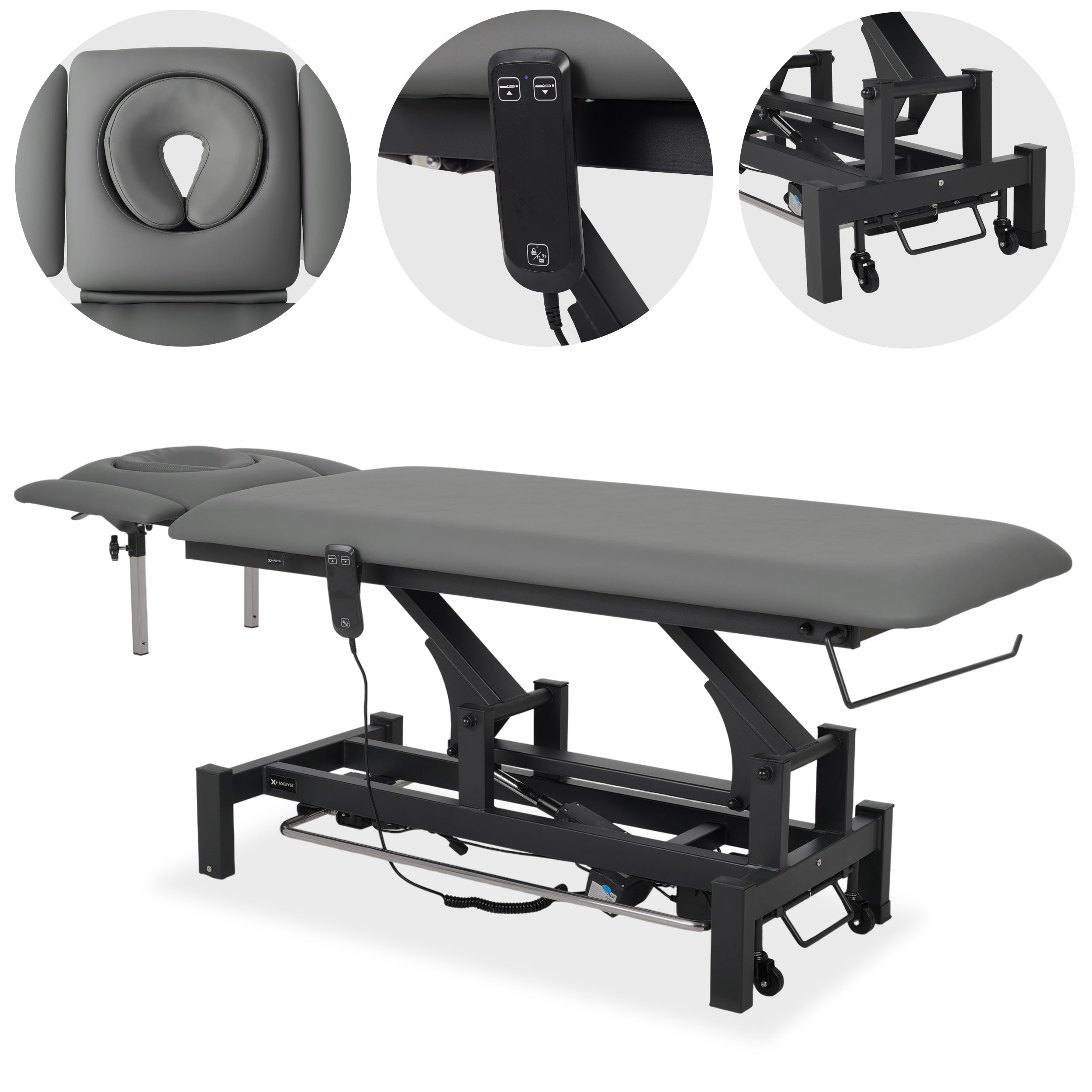 --Fortis 4 ERGO treatment table, electric height adjustment with foot control bar, ERGO cushion, k722 gray-