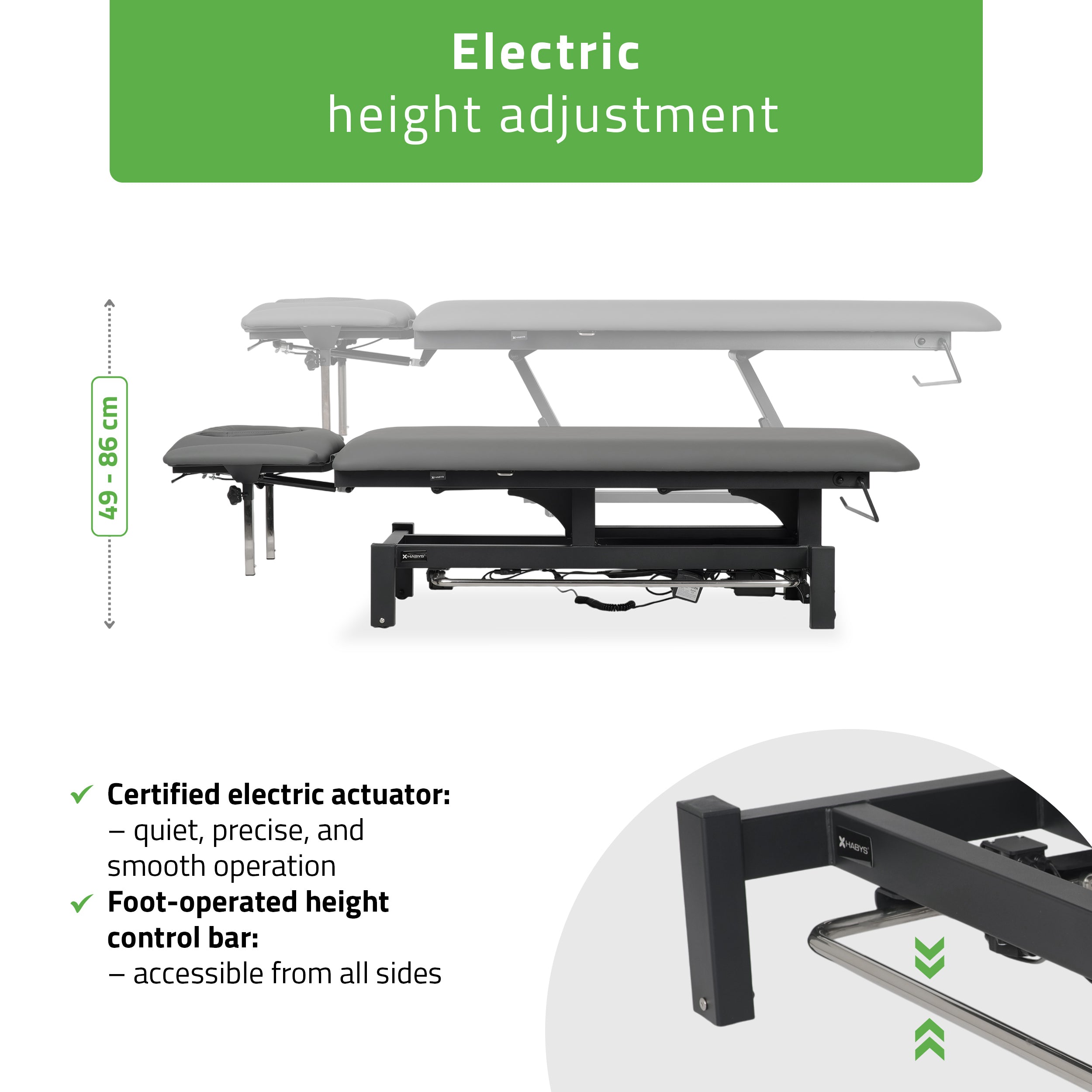 -1-Fortis 4 ERGO treatment table, electric height adjustment with foot control bar, ERGO cushion, k722 gray-1