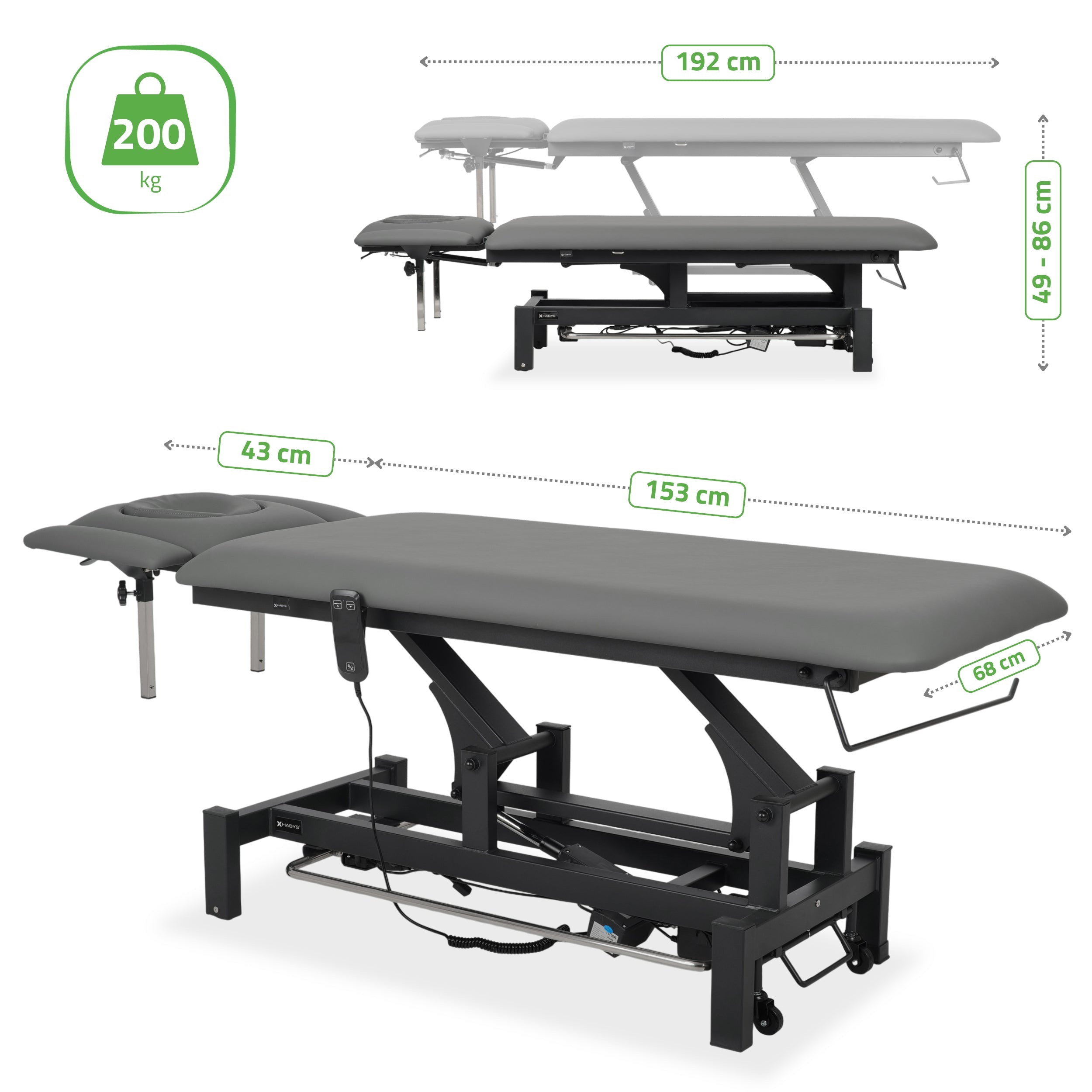 -7-Fortis 4 ERGO treatment table, electric height adjustment with foot control bar, ERGO cushion, k722 gray-7