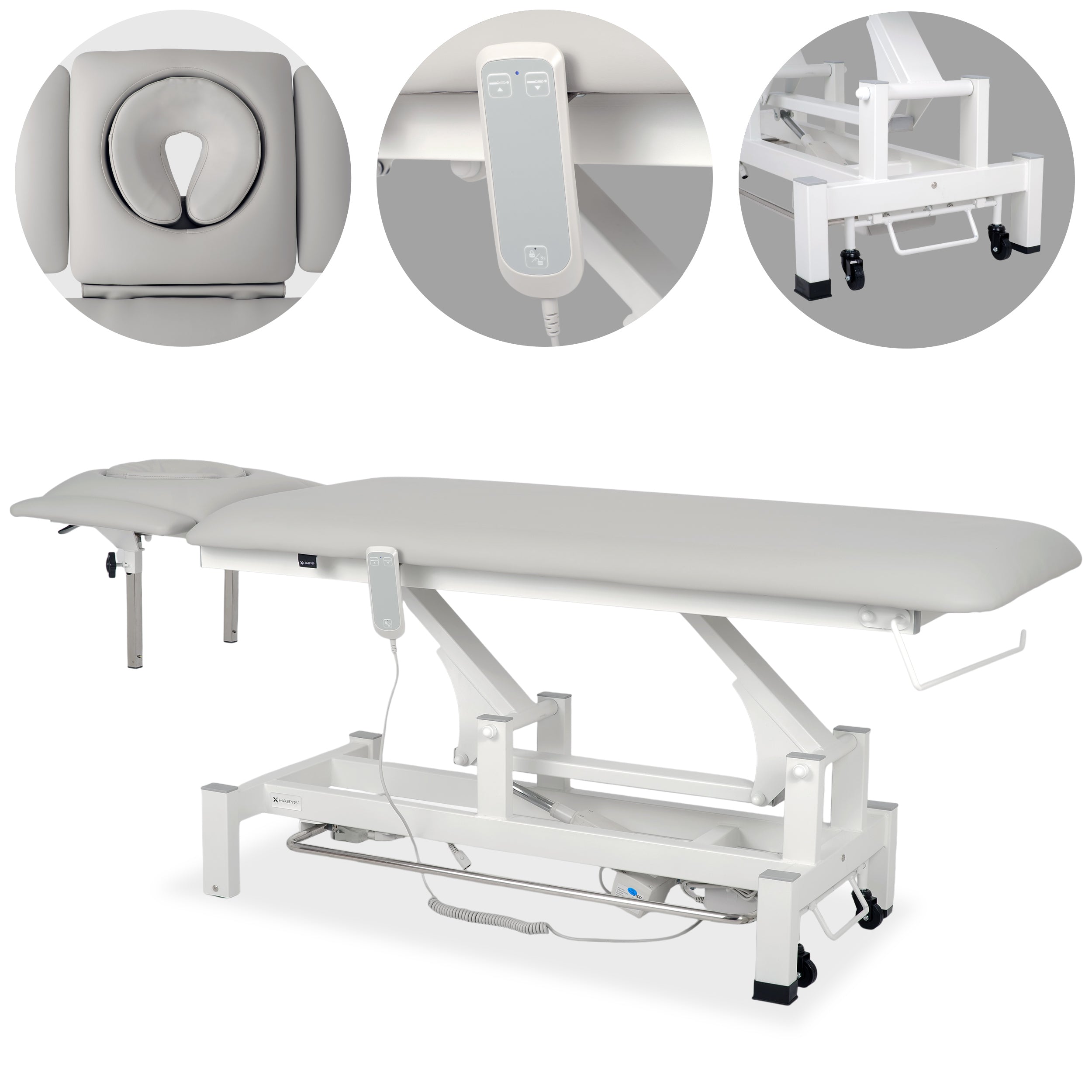 --Fortis 4 ERGO treatment table, electric height adjustment with foot control bar, ERGO cushion, k729 light gray-