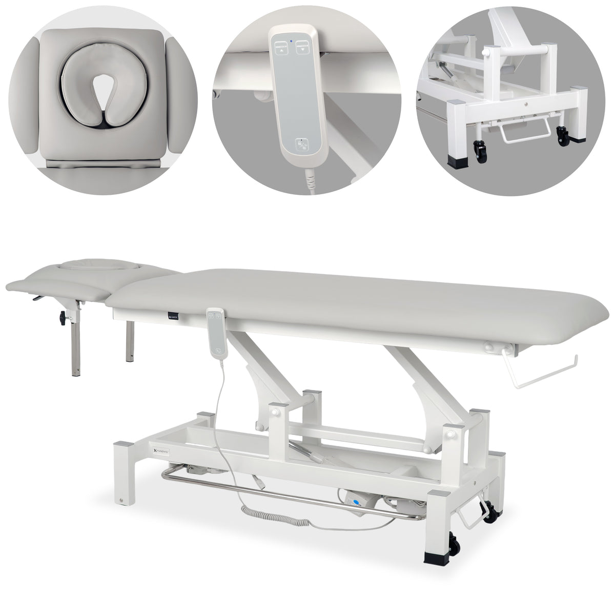 --Fortis 4 ERGO treatment table, electric height adjustment with foot control bar, ERGO cushion, k729 light gray-