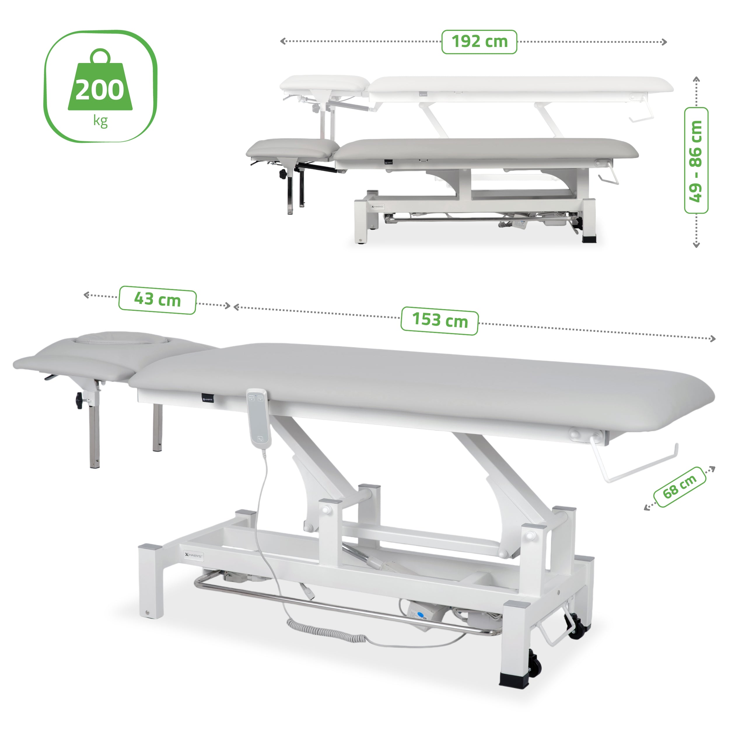 -7-Fortis 4 ERGO treatment table, electric height adjustment with foot control bar, ERGO cushion, k729 light gray-7