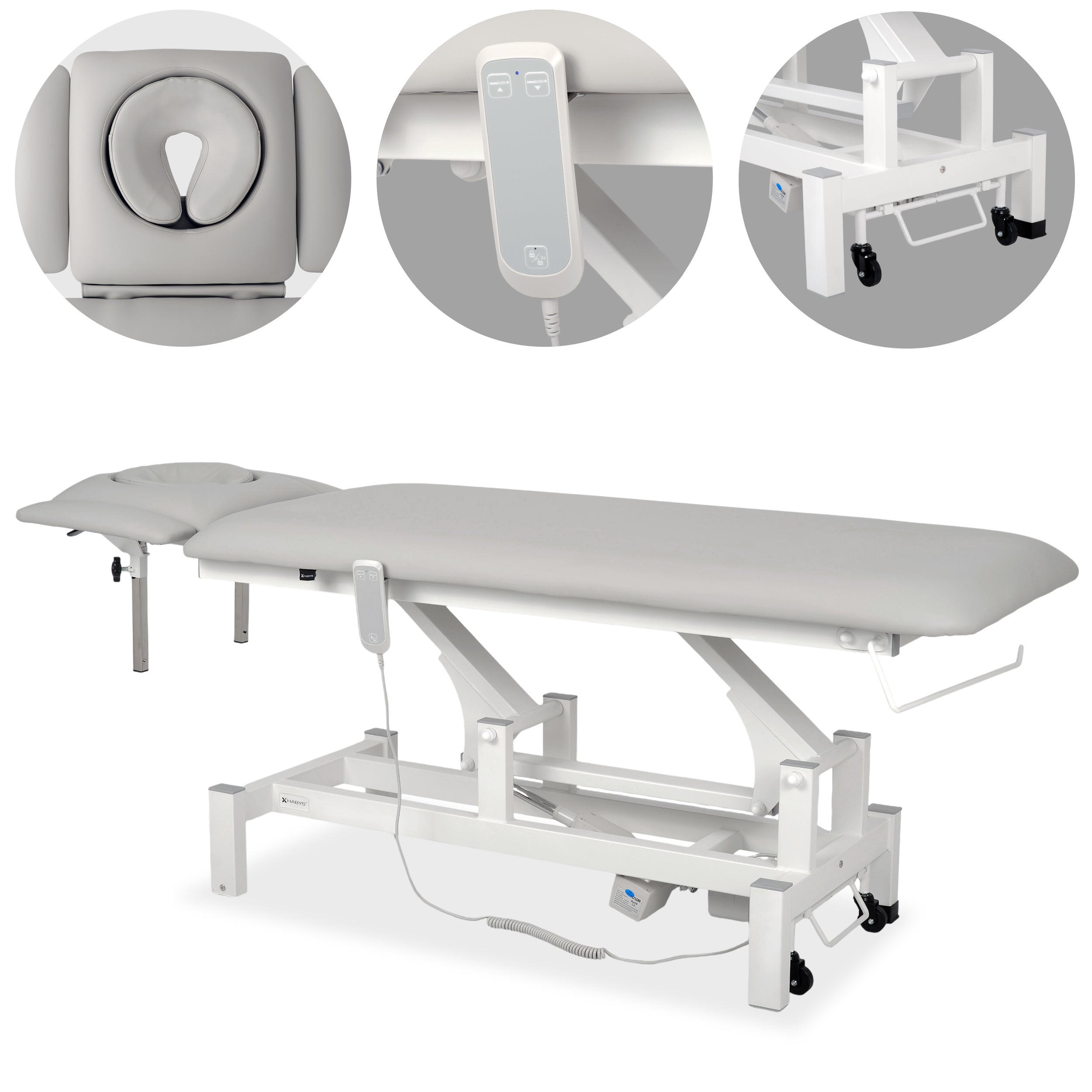 --Fortis 4 ERGO treatment table, electric height adjustment with hand remote control, ERGO cushion, k729 light gray-