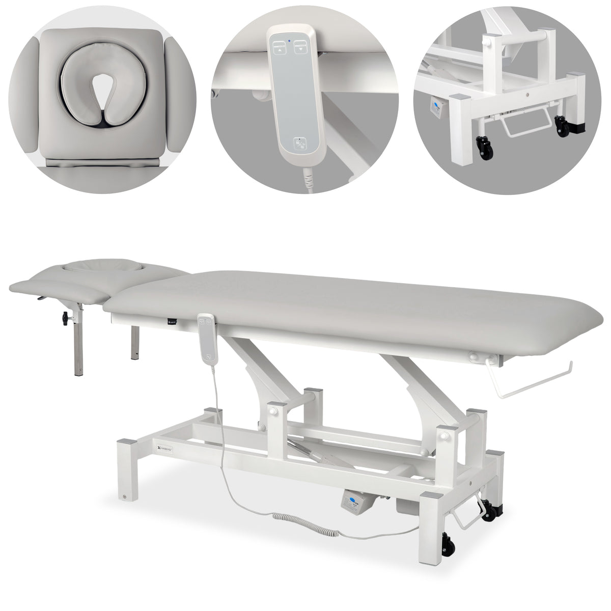 --Fortis 4 ERGO treatment table, electric height adjustment with hand remote control, ERGO cushion, k729 light gray-