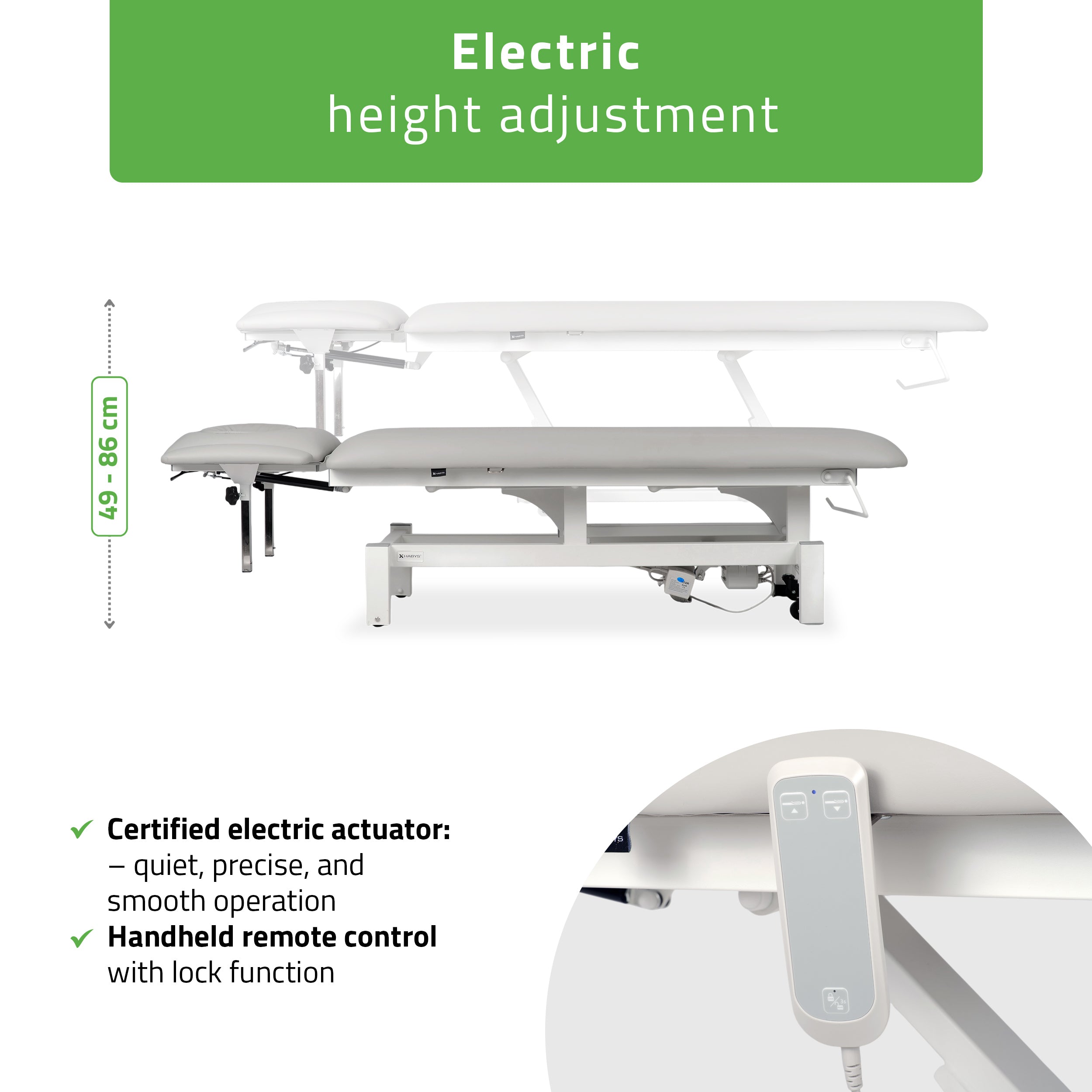 -1-Fortis 4 ERGO treatment table, electric height adjustment with hand remote control, ERGO cushion, k729 light gray-1