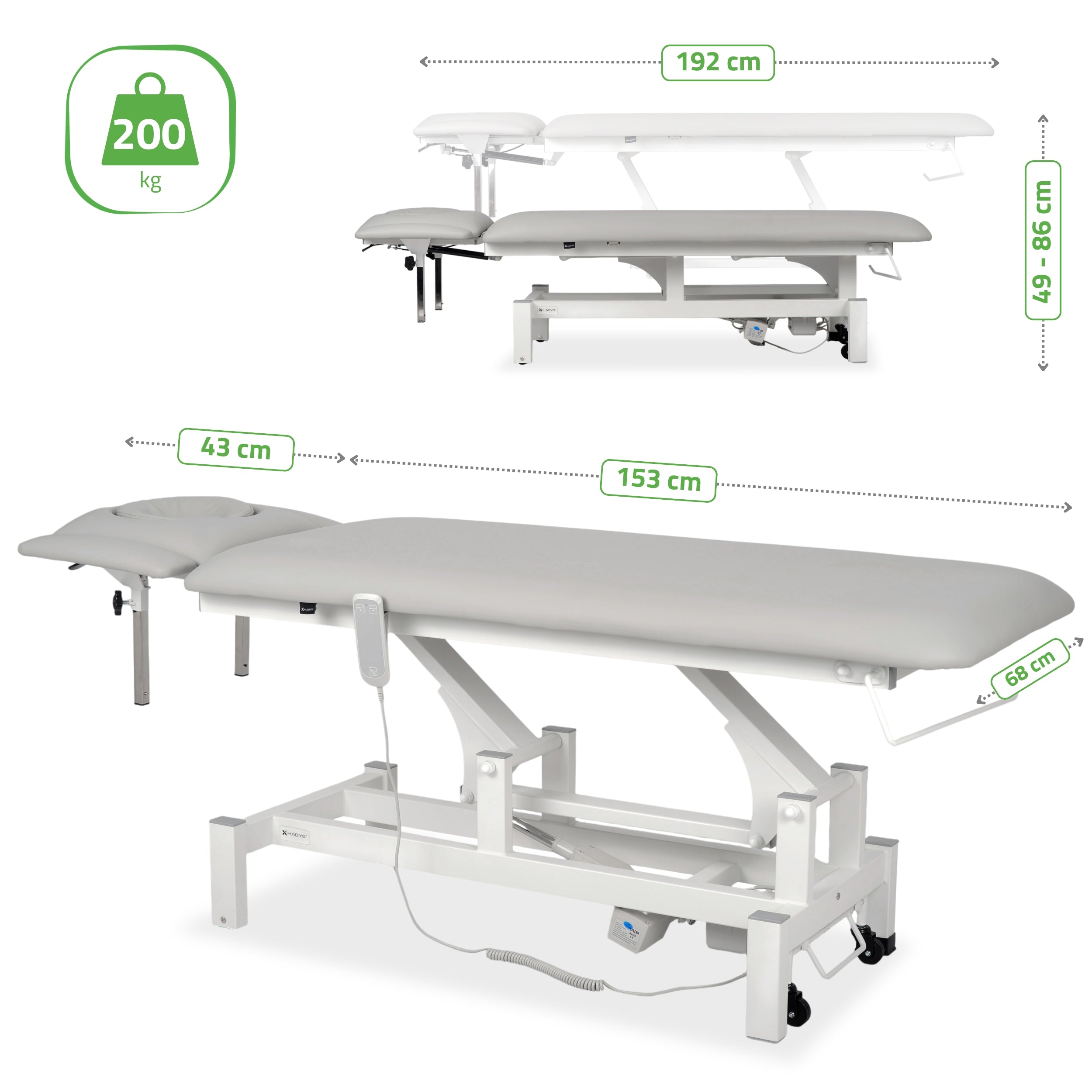 -7-Fortis 4 ERGO treatment table, electric height adjustment with hand remote control, ERGO cushion, k729 light gray-7