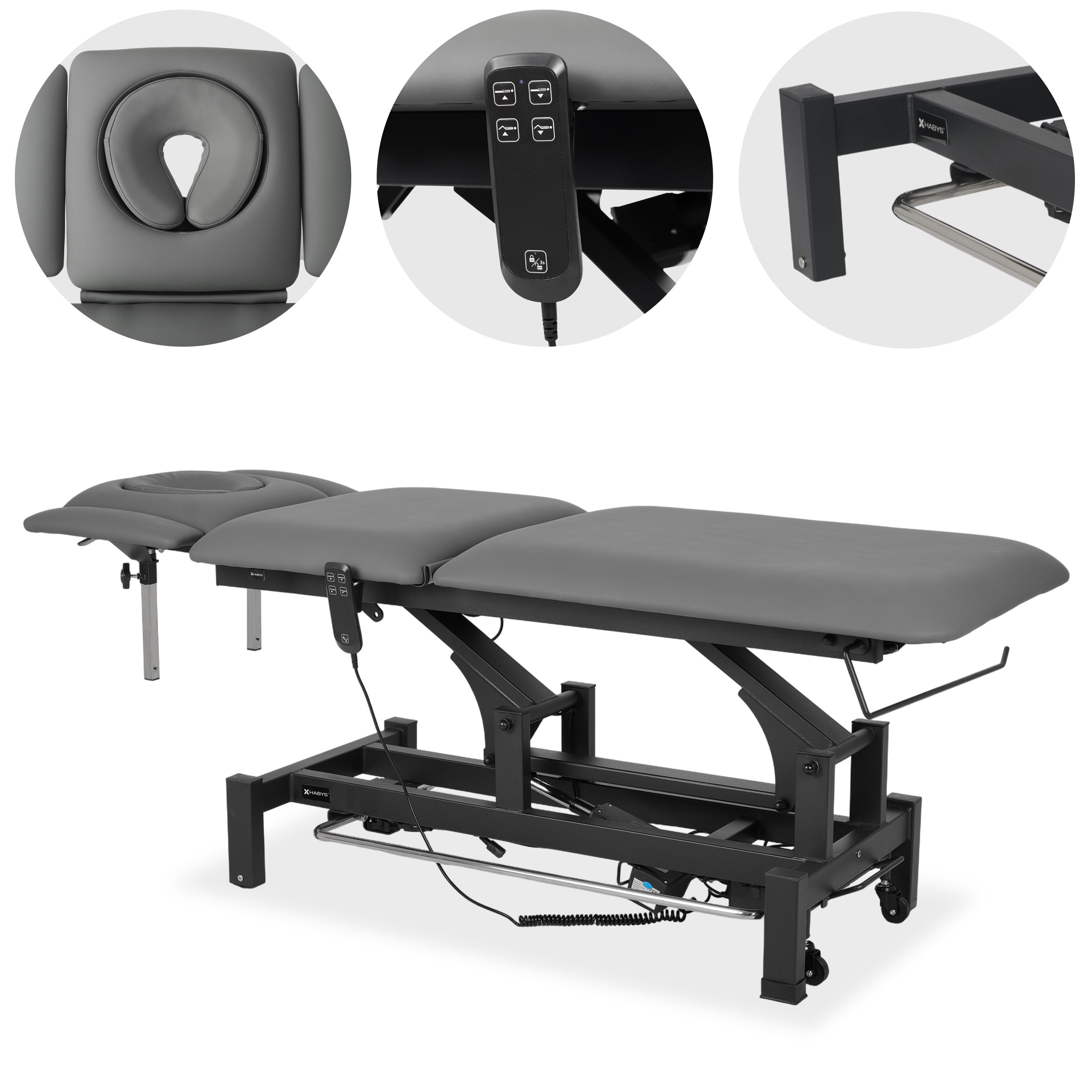 --Fortis 5 ERGO treatment table, electric height adjustment with foot control bar, ERGO cushion, k722 gray-