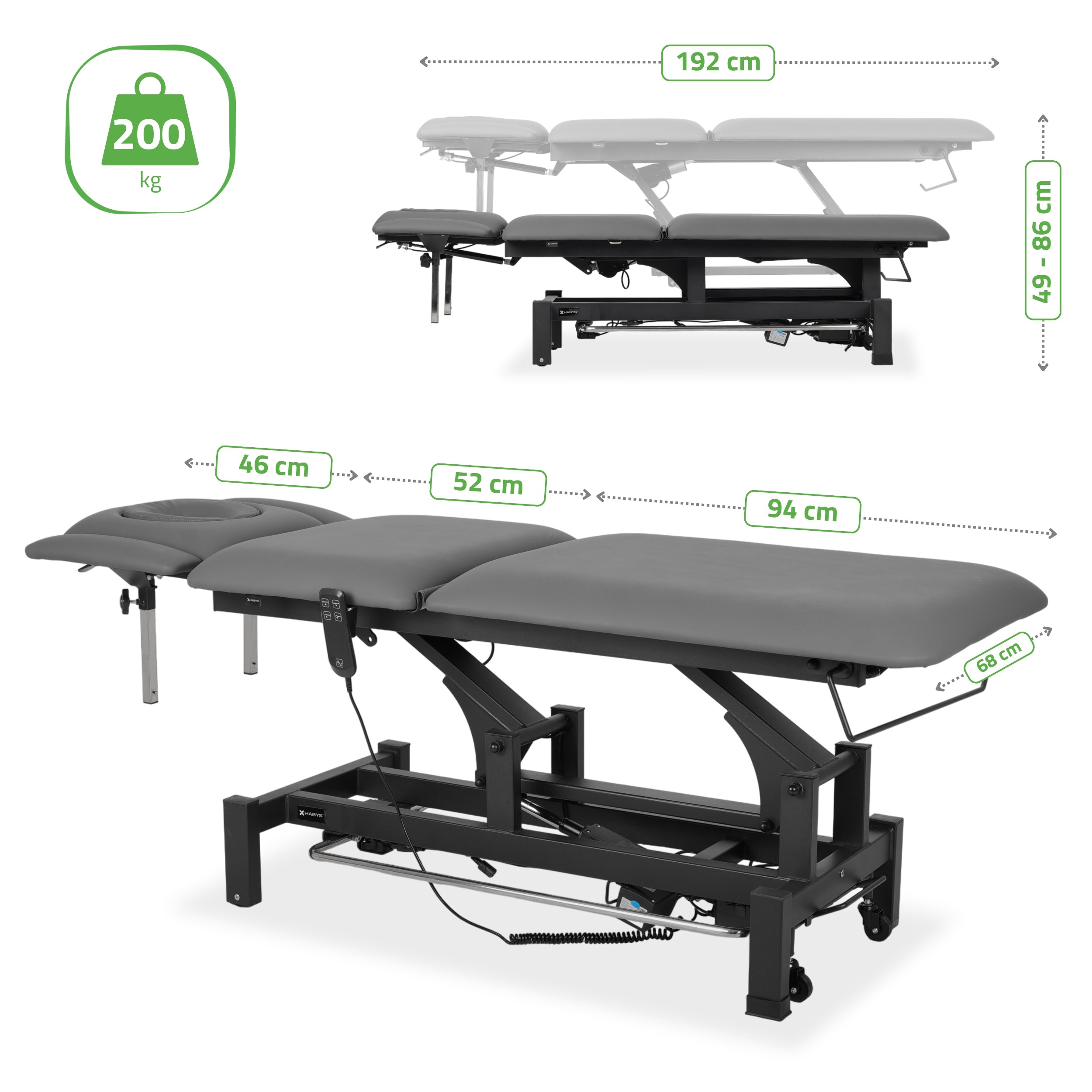 -9-Fortis 5 ERGO treatment table, electric height adjustment with foot control bar, ERGO cushion, k722 gray-9