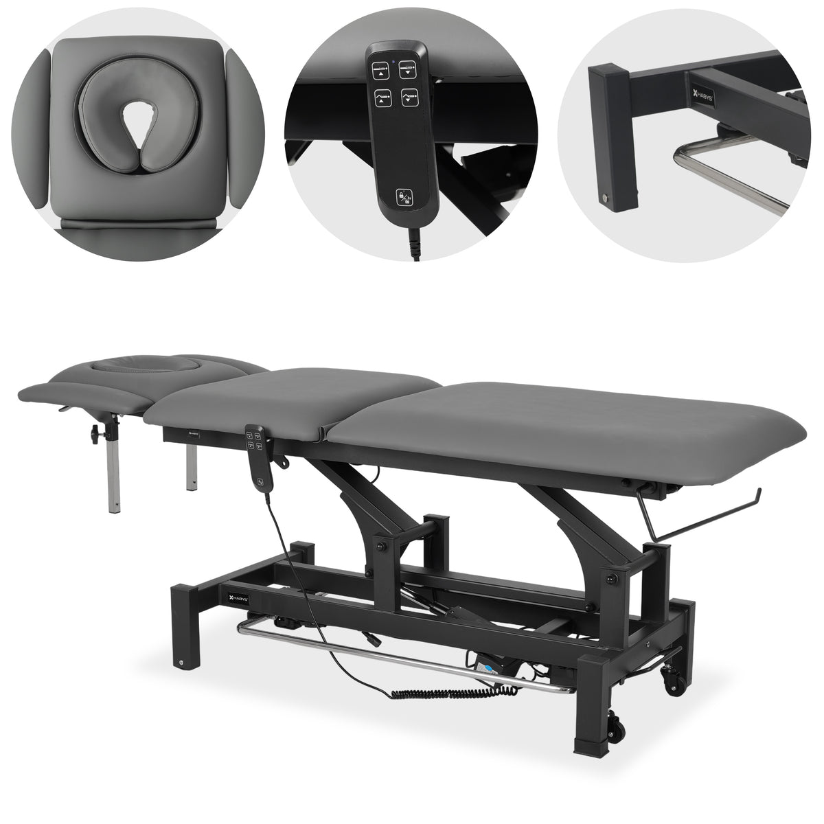 --Fortis 5 ERGO treatment table, electric height adjustment with foot control bar, ERGO cushion, k722 gray-