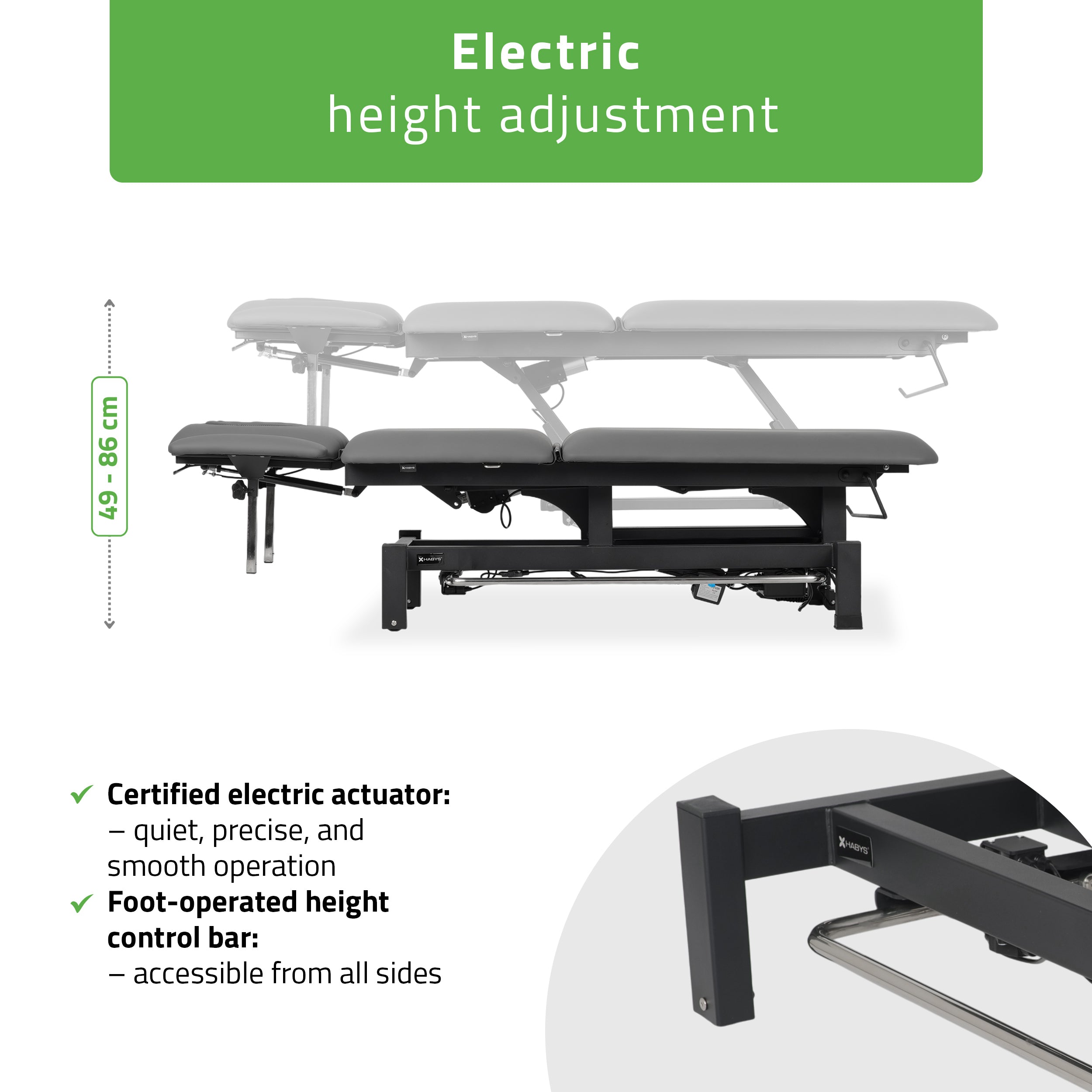 -2-Fortis 5 ERGO treatment table, electric height adjustment with foot control bar, ERGO cushion, k722 gray-2