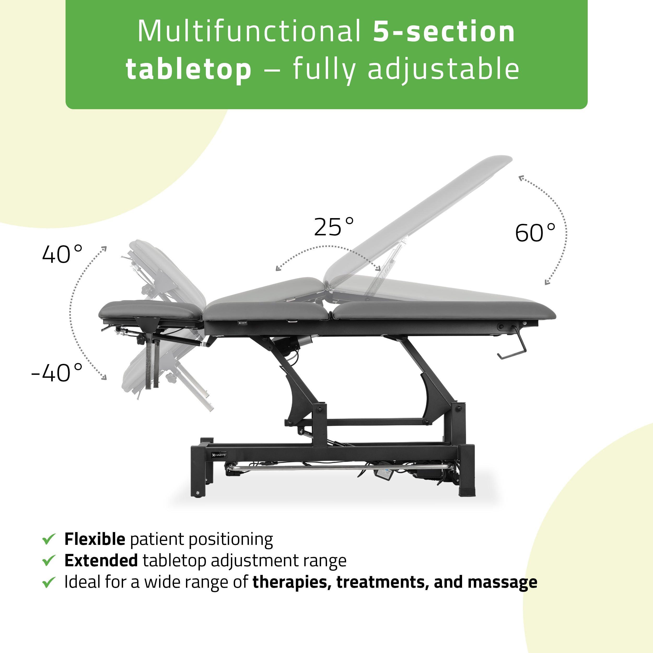 -3-Fortis 5 ERGO treatment table, electric height adjustment with foot control bar, ERGO cushion, k722 gray-3
