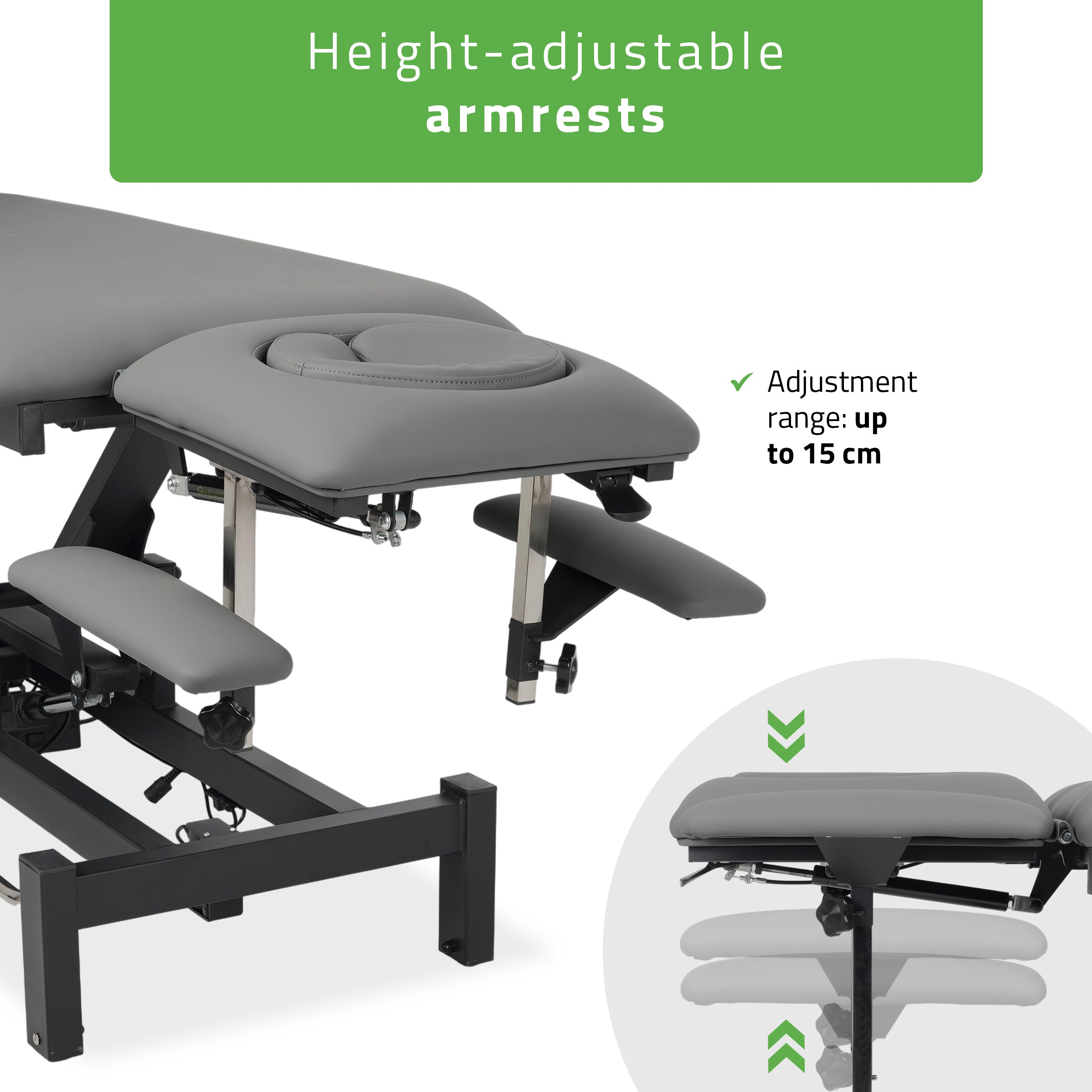 -8-Fortis 5 ERGO treatment table, electric height adjustment with foot control bar, ERGO cushion, k722 gray-8