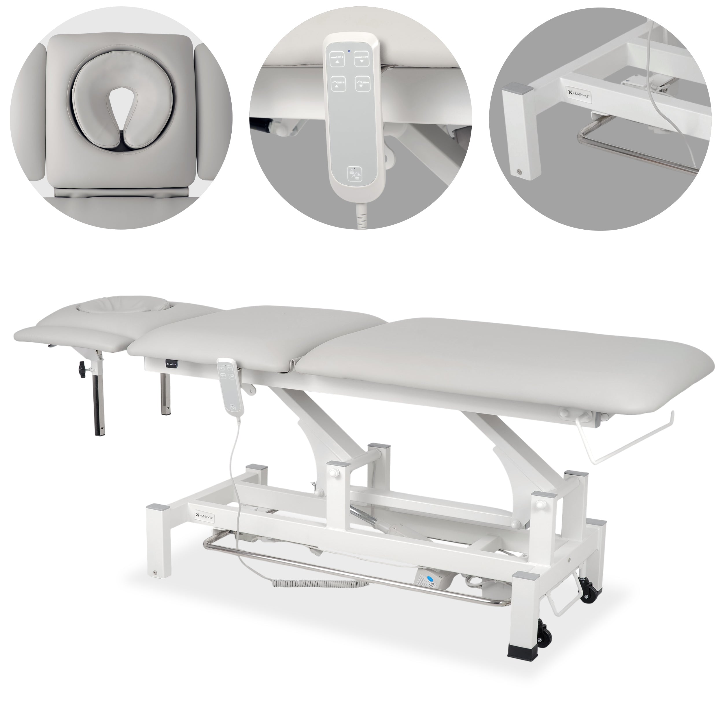 --Fortis 5 ERGO treatment table, electric height adjustment with foot control bar,ERGO cushion, k729 light gray-