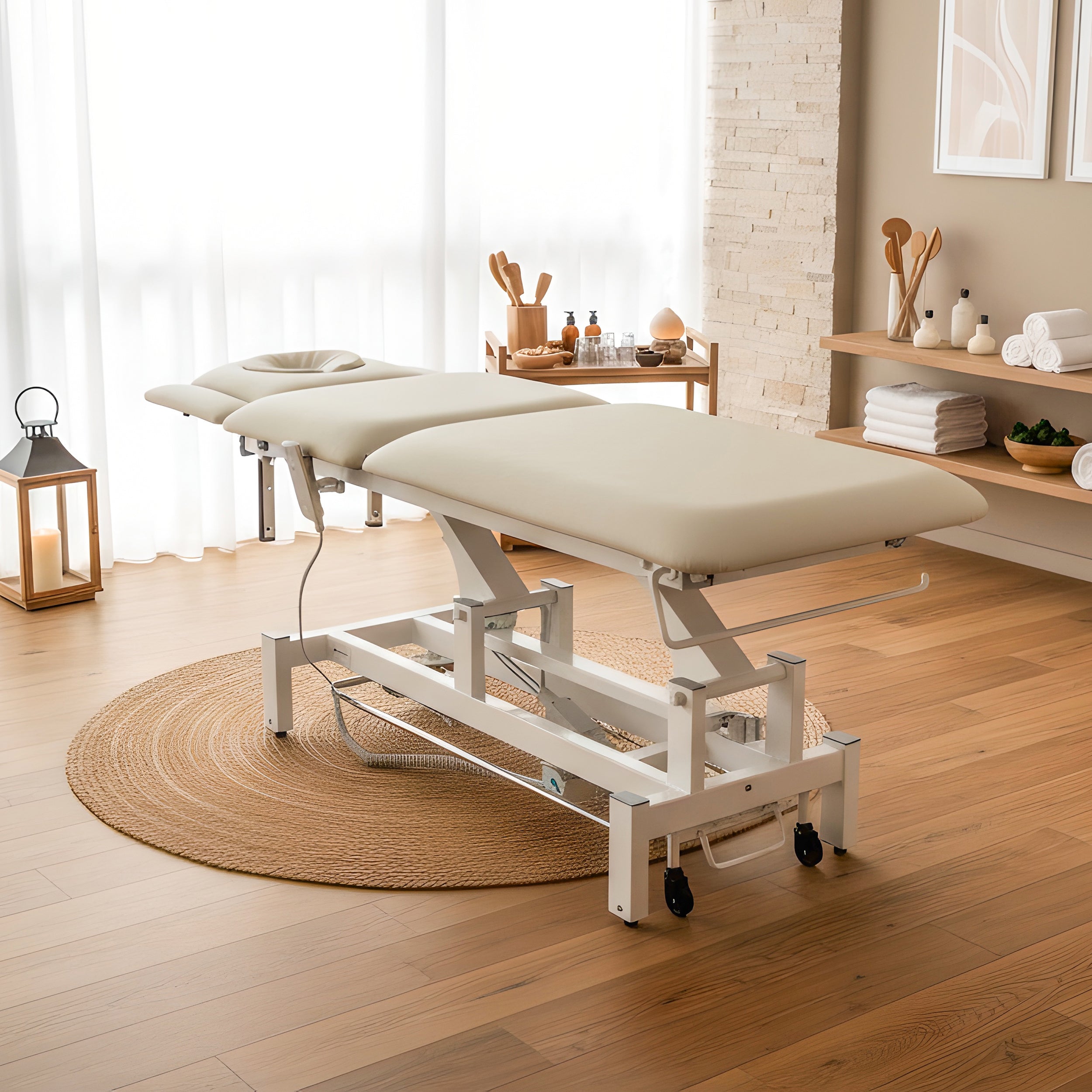 -1-Fortis 5 ERGO treatment table, electric height adjustment with foot control bar,ERGO cushion, k729 light gray-1