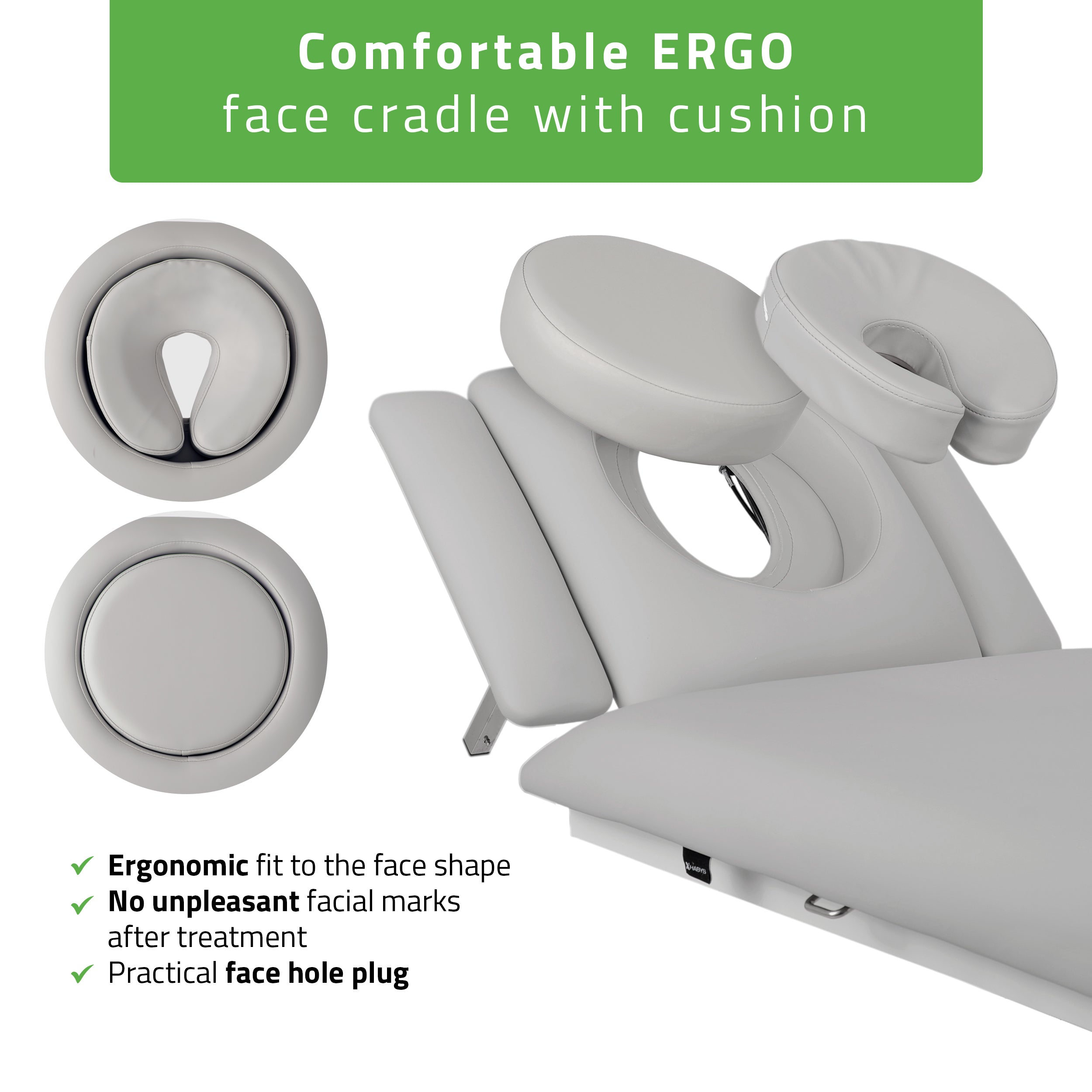 -4-Fortis 5 ERGO treatment table, electric height adjustment with foot control bar,ERGO cushion, k729 light gray-4