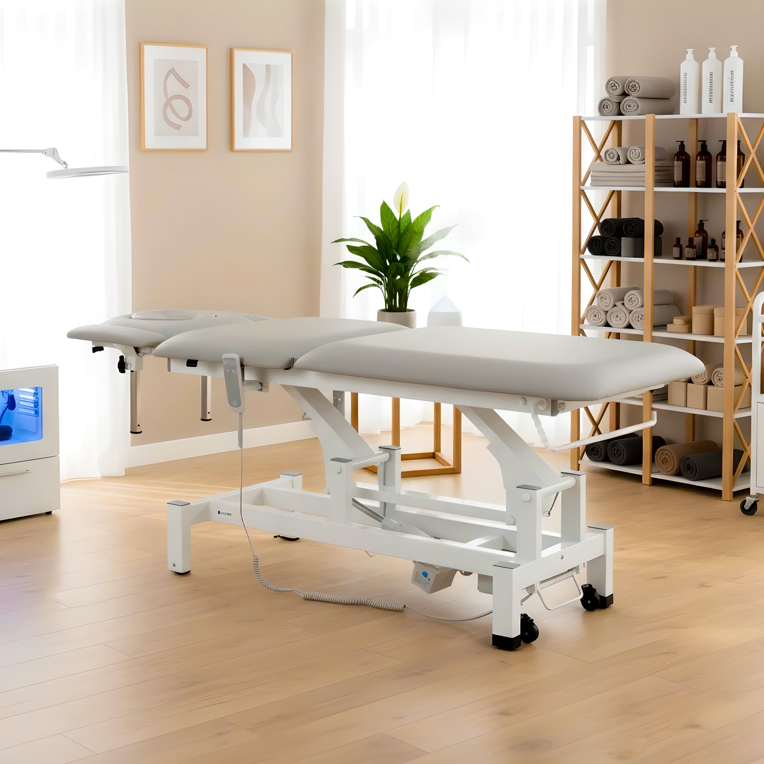 -1-Fortis 5 ERGO treatment table, electric height adjustment with hand remote control, ERGO cushion, k729 light gray-1