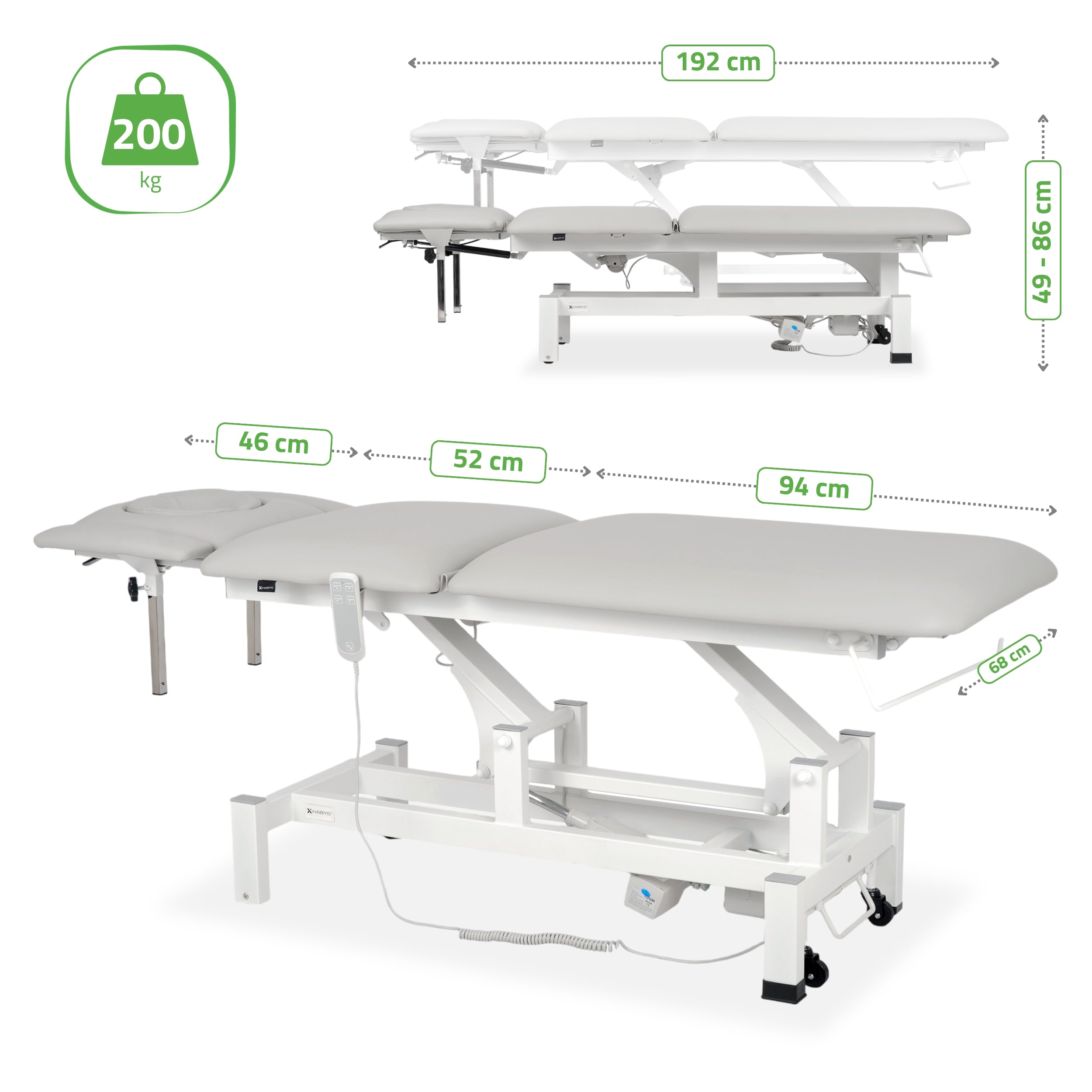 -9-Fortis 5 ERGO treatment table, electric height adjustment with hand remote control, ERGO cushion, k729 light gray-9