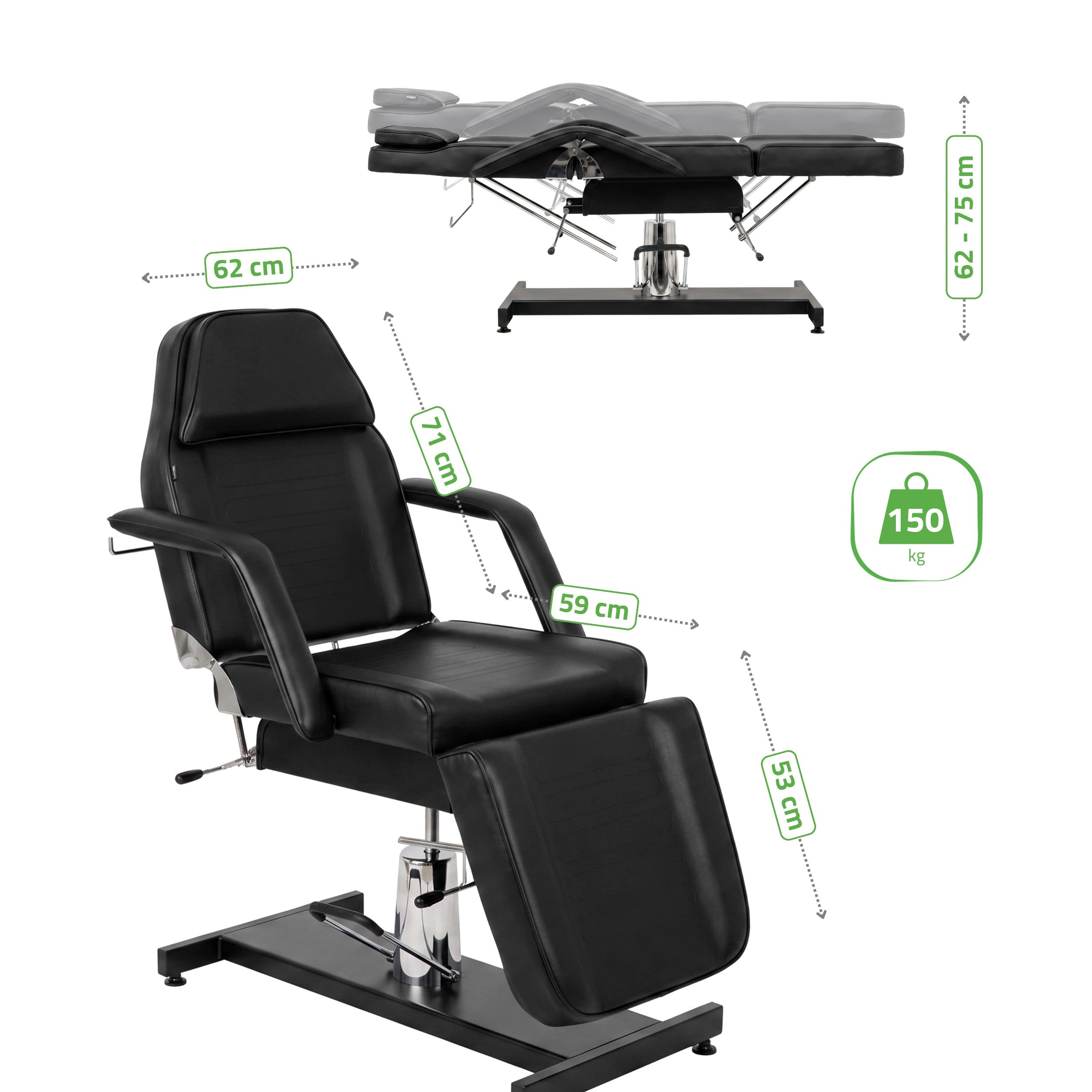 Alora hidraulinis kosmetologinis krėslas Touch Core K315, juodas