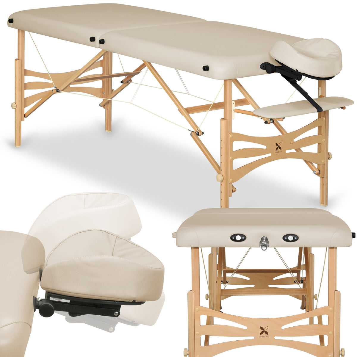 Masažo stalas HABYS Panda Light Wood 60 – šviesus medis, smėlio spalvos Vinyl Flex apmušalas
