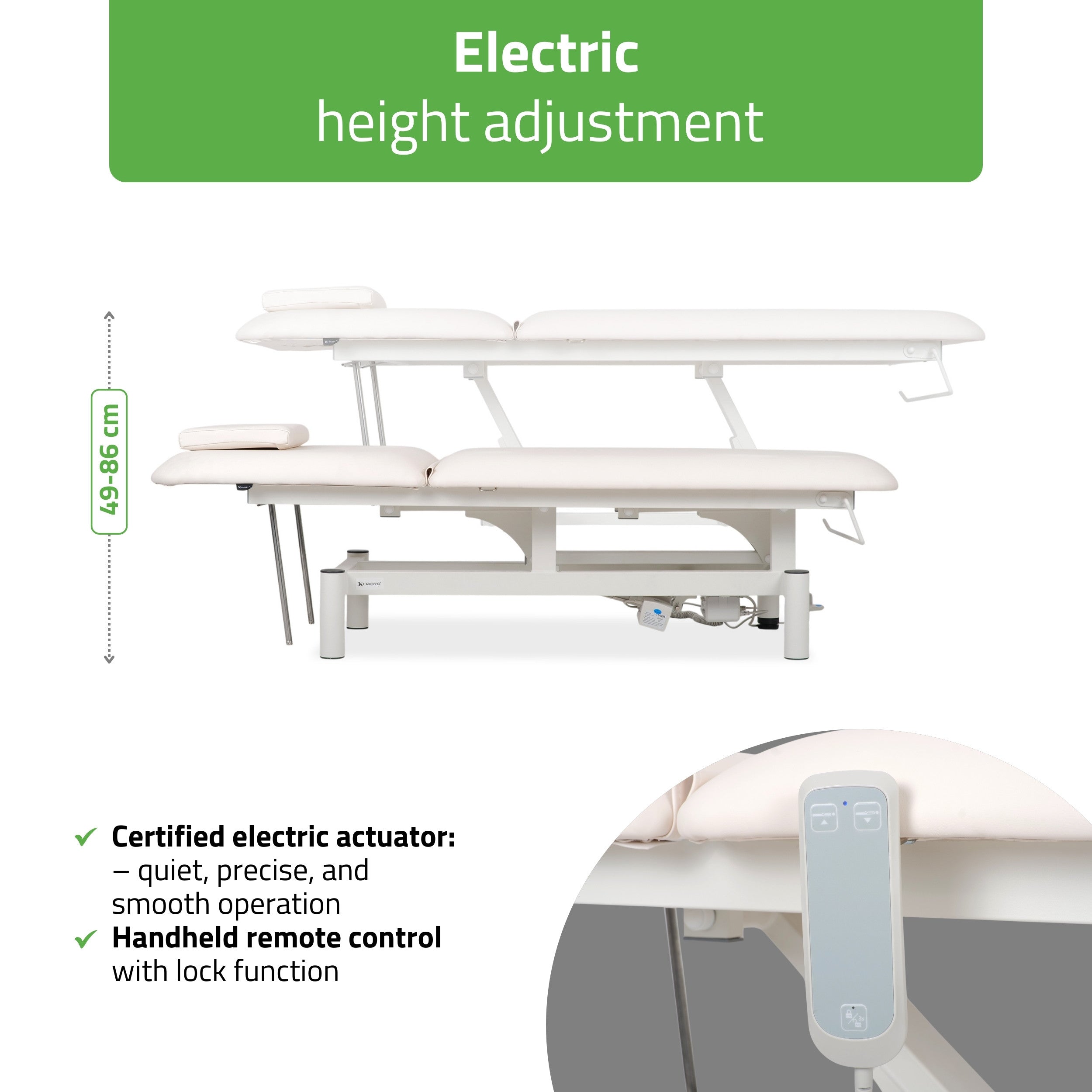 -2-Optima therapy table, electric height adjustment with hand remote –   Satin Comfort k701 white-2