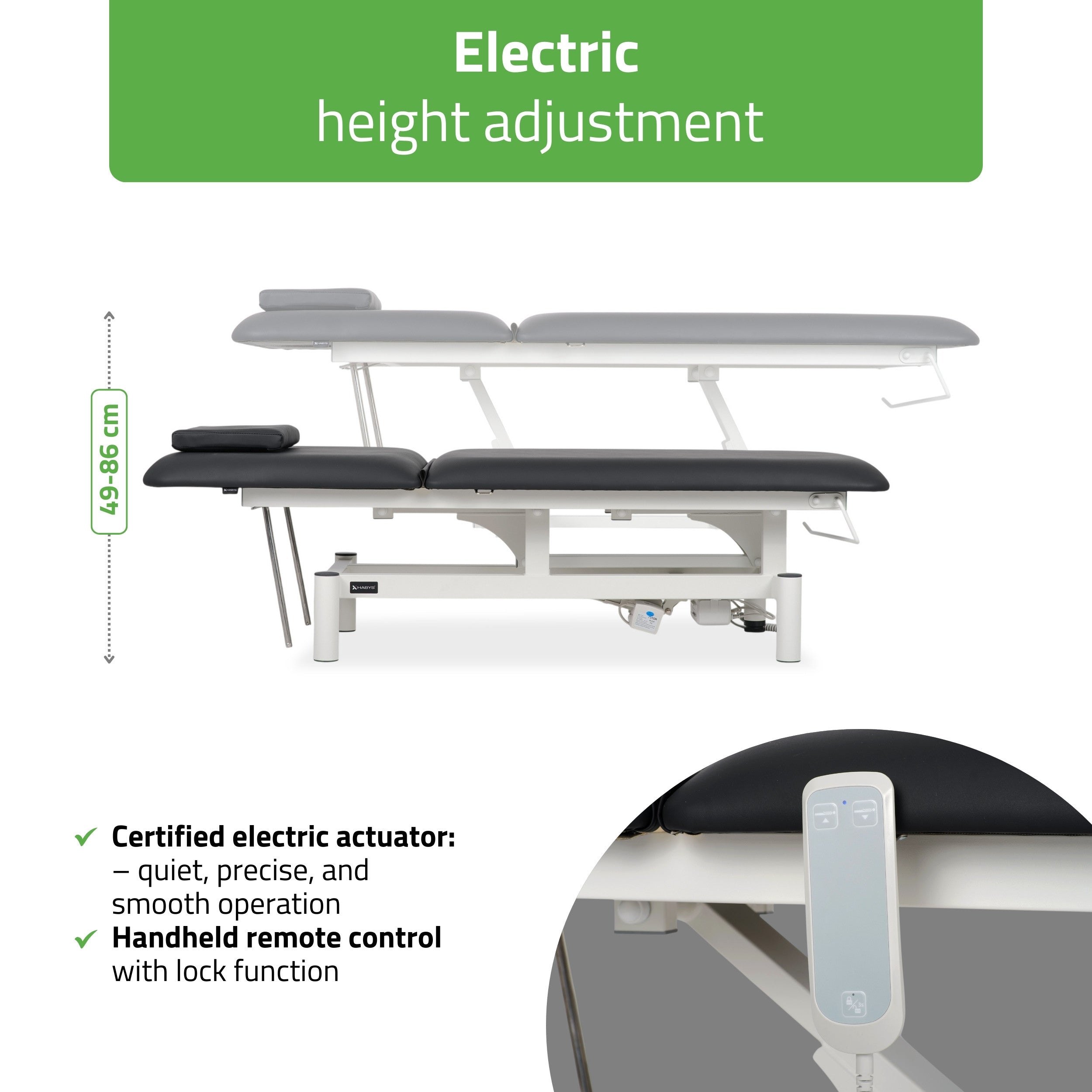 -2-Optima therapy table, electric height adjustment with hand remote – Satin Comfort k715 black-2