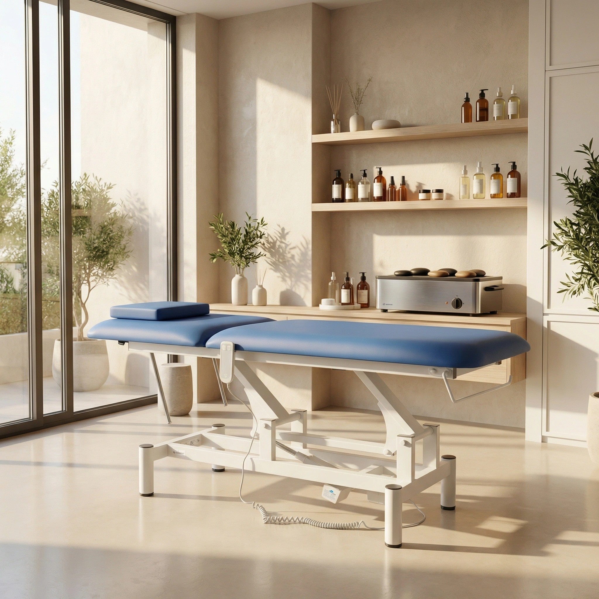 -1-Optima therapy table, electric height adjustment with hand remote – Satin Comfort k723 blue-1