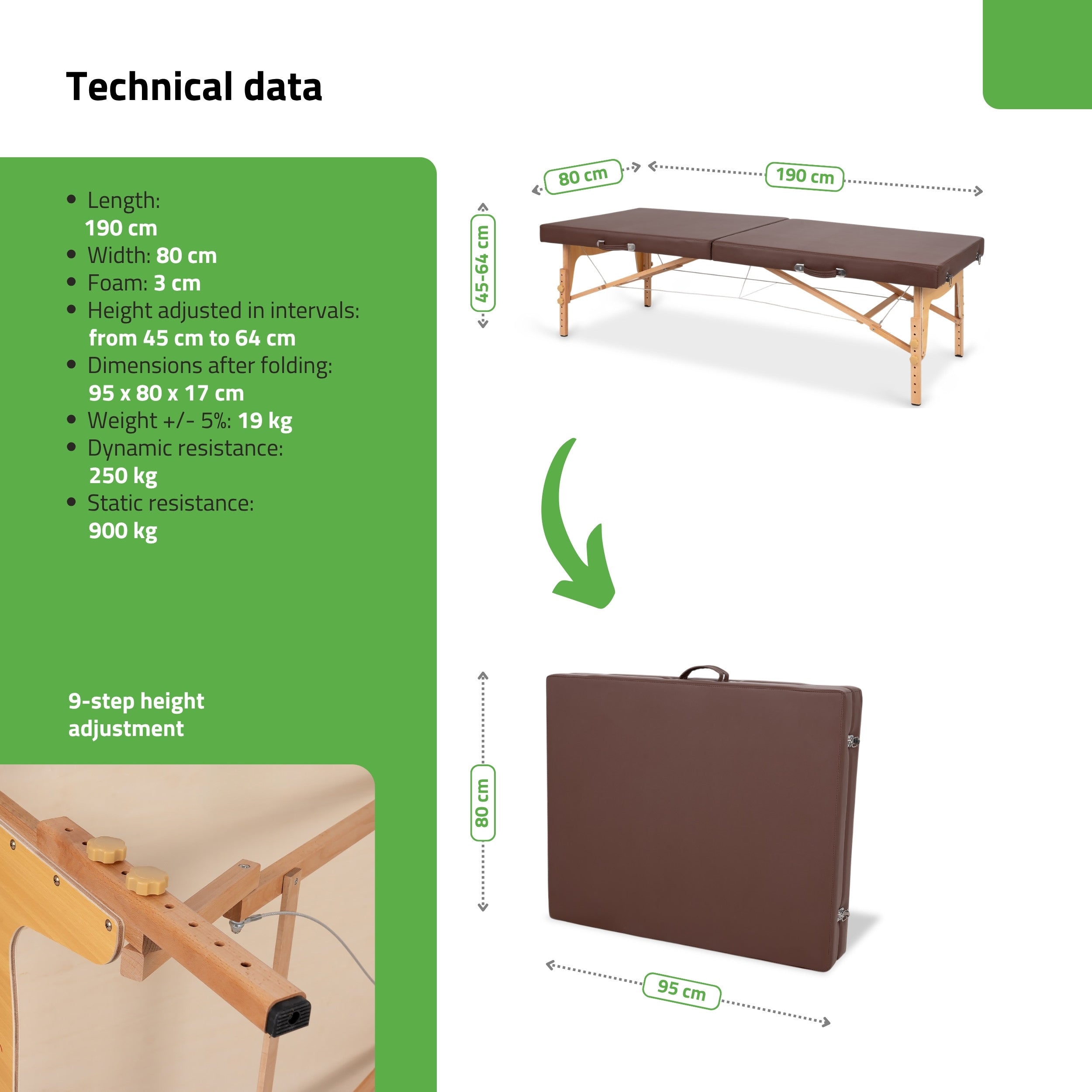 Nešiojamas tajų masažo stalas – Habys Niro 80 PU K835, rudas