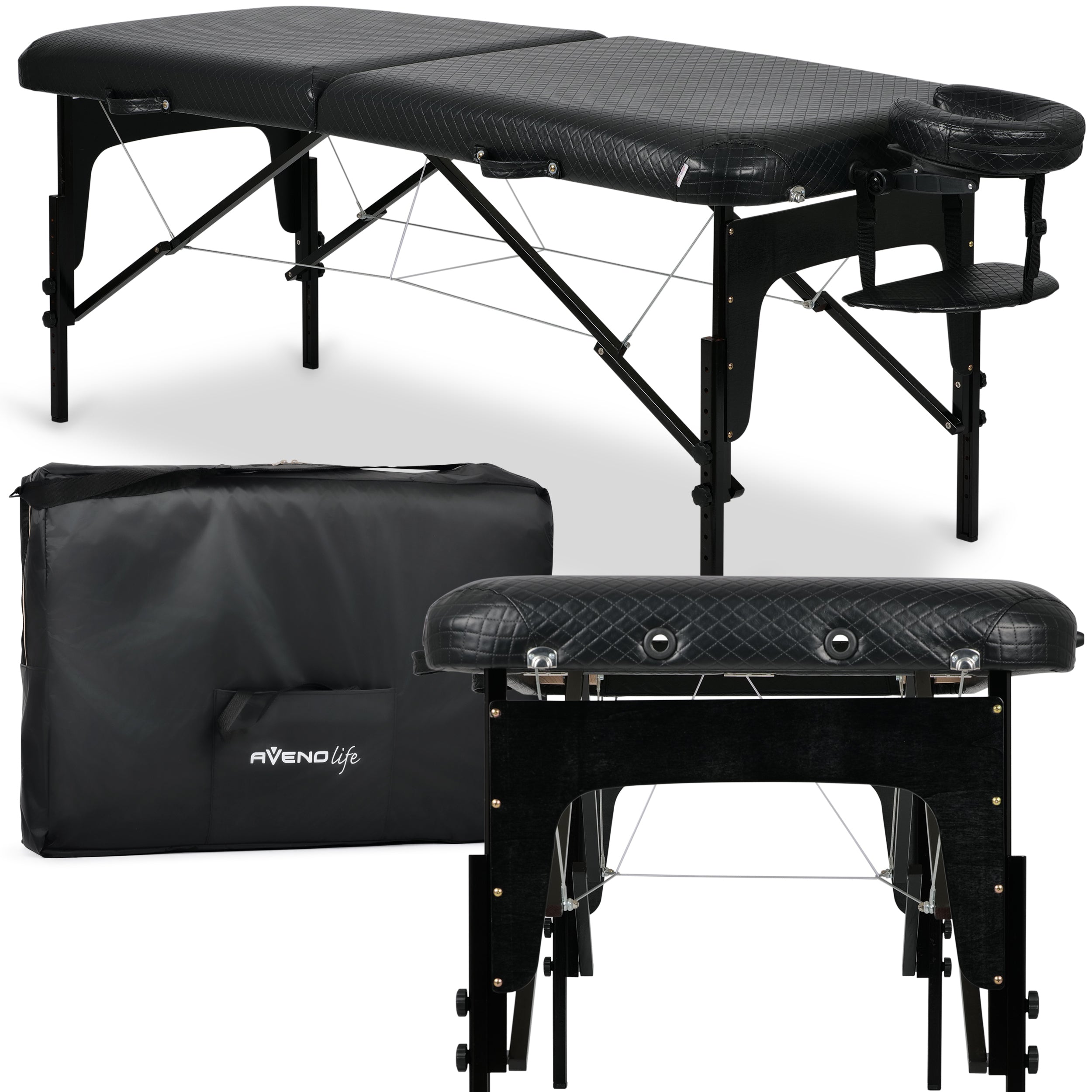 Nešiojamas kosmetologinis ir masažo gultas Estetic Black Comfy Base K515, juodas – AVENO LIFE