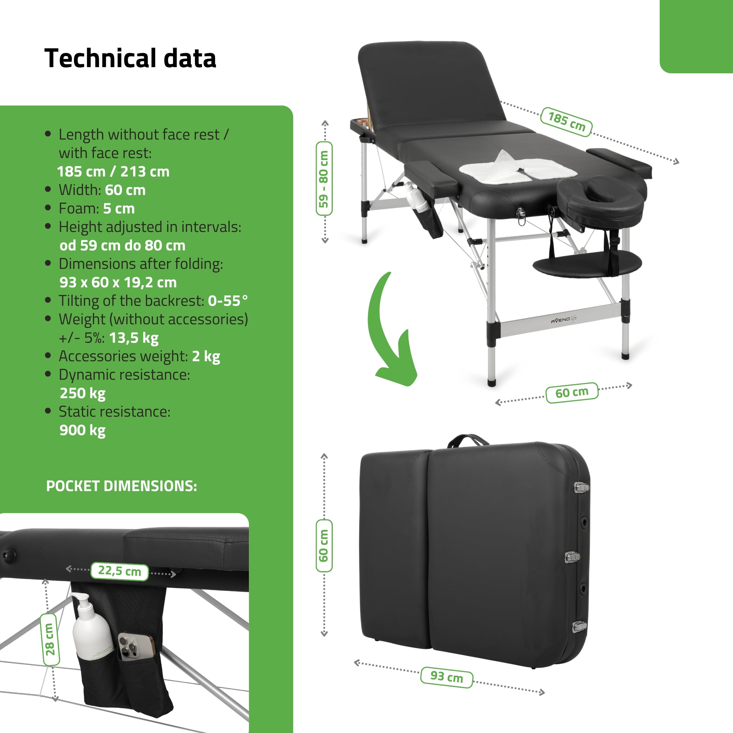 Portable massage table Adele 60 Comfy Base K515 Black
