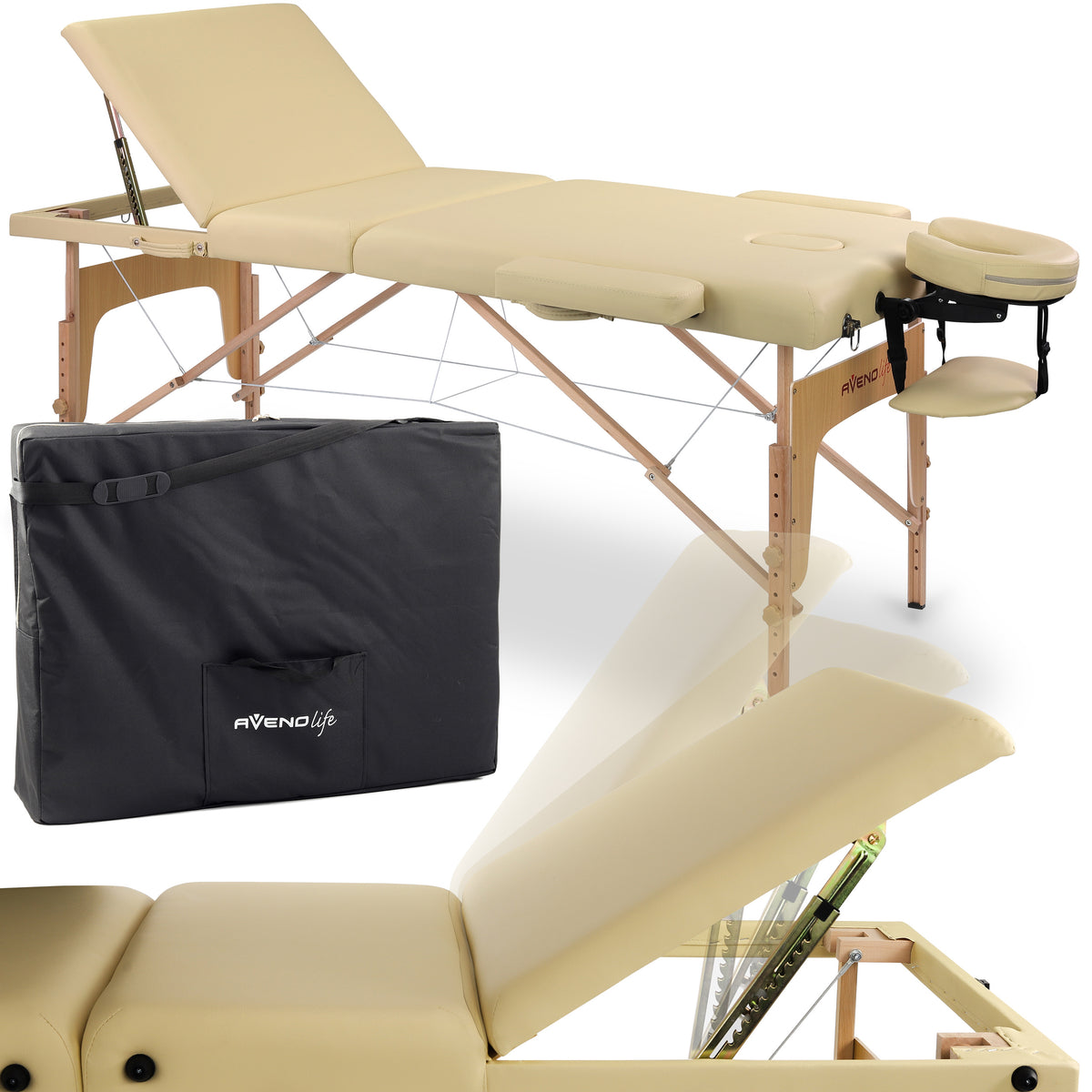 Nešiojamas masažo stalas „Aveno Life Bianca Comfy Base K533“ – smėlio spalvos