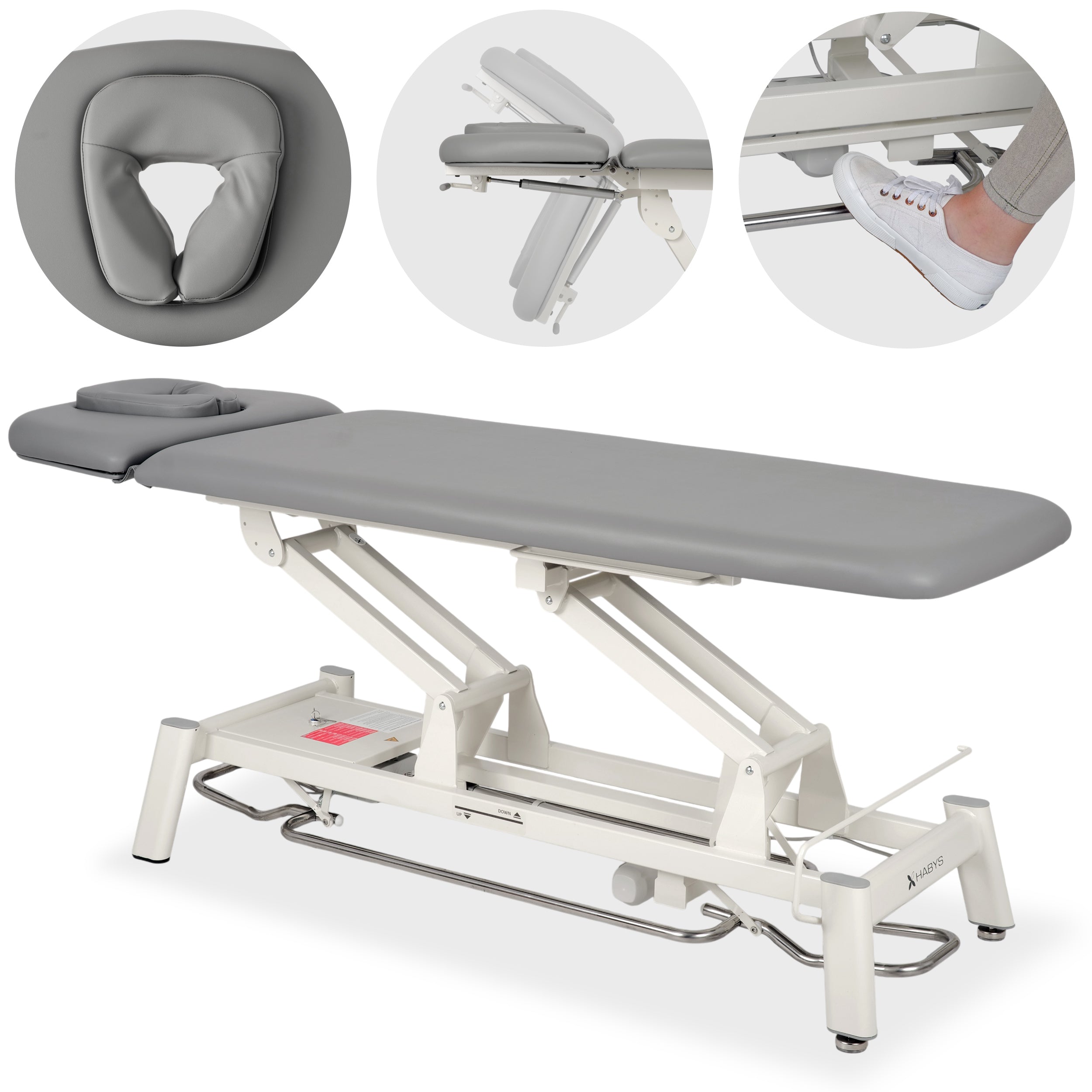 --Proxima V2 Ergo therapy table, electric height adjustment with foot control bar, ERGO cushion, Touch Core k322 gray-