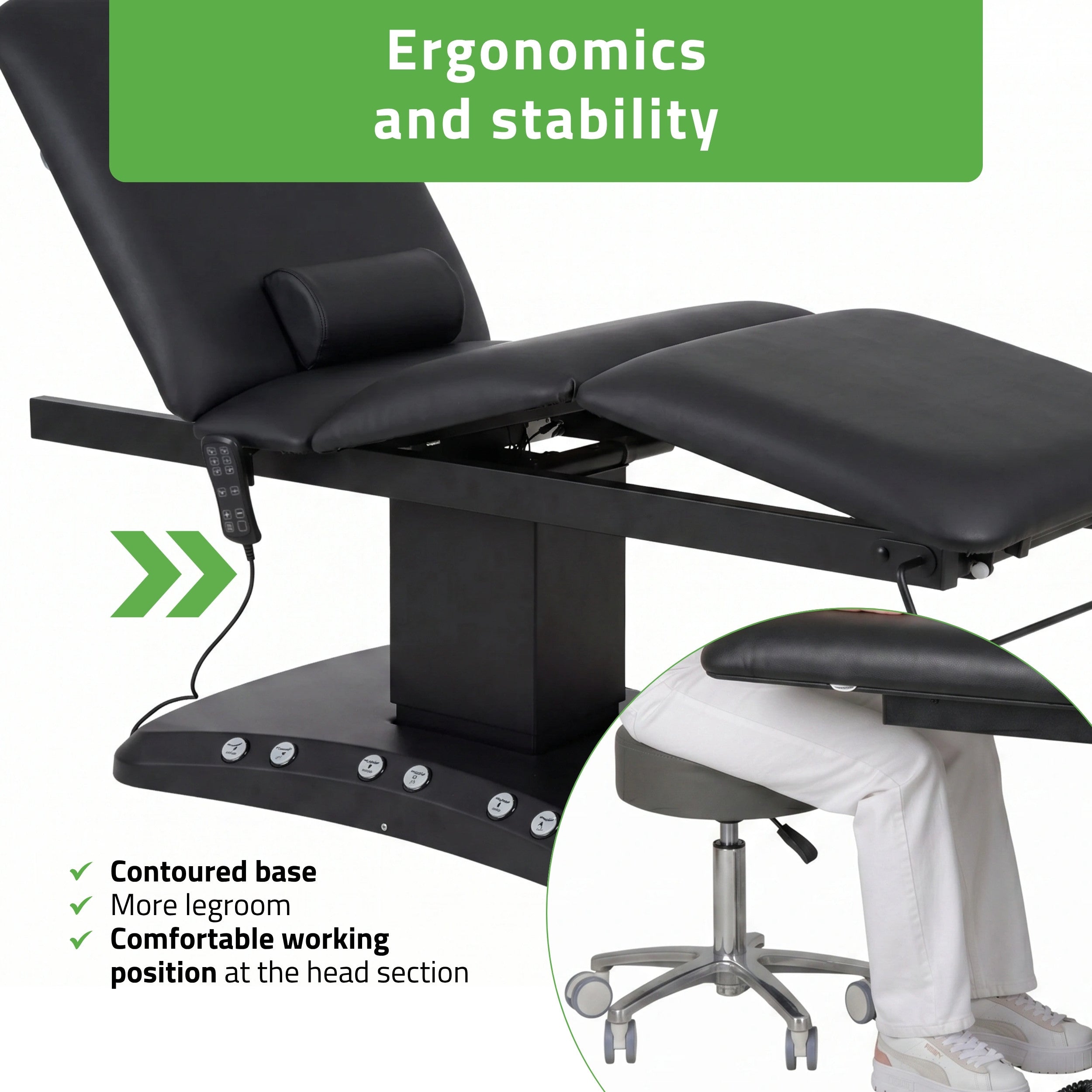 Serenity ERGO 4 elektrinis šildomas masažo stalas Satin Comfort K715, juodas
