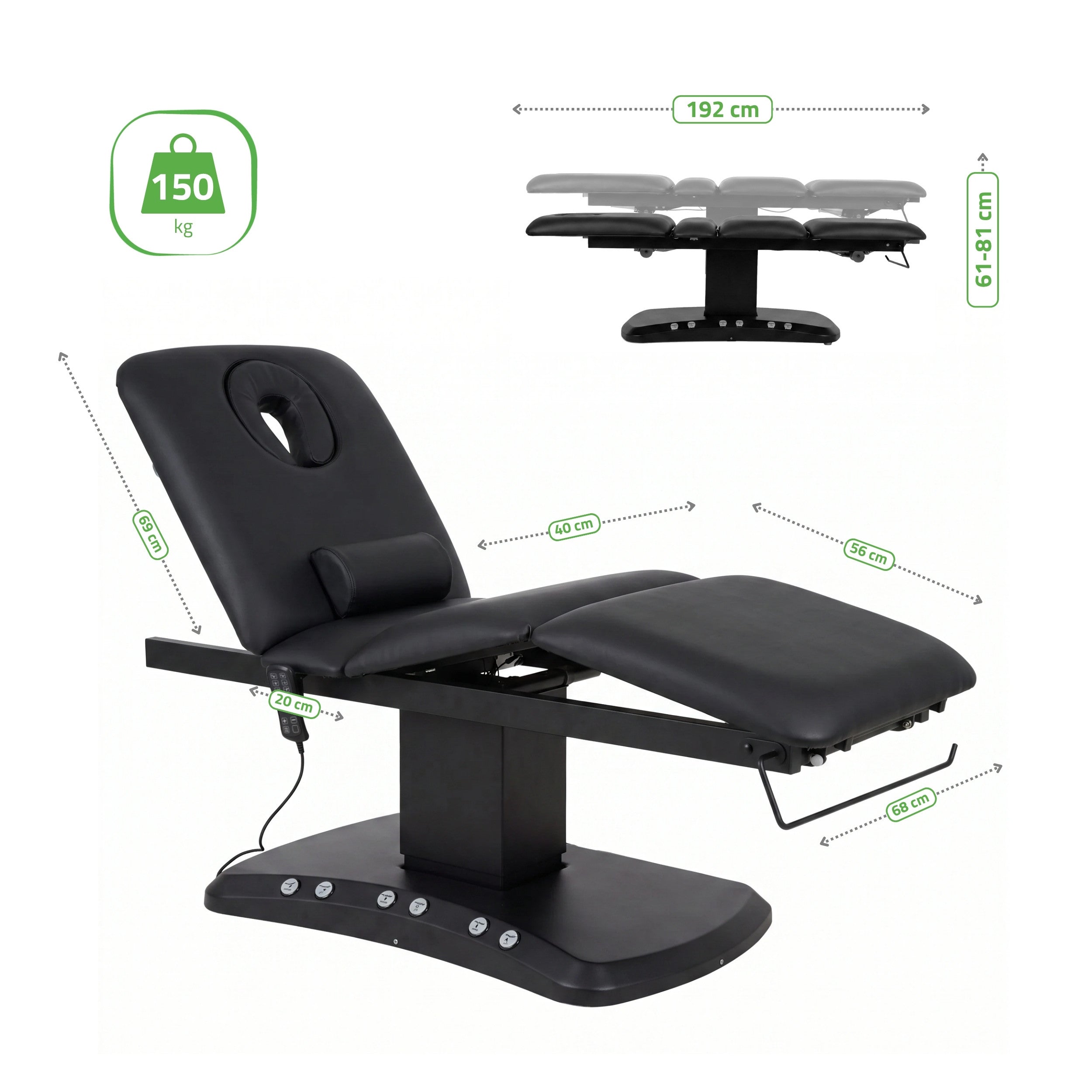 Serenity ERGO 4 elektrinis šildomas masažo stalas Satin Comfort K715, juodas