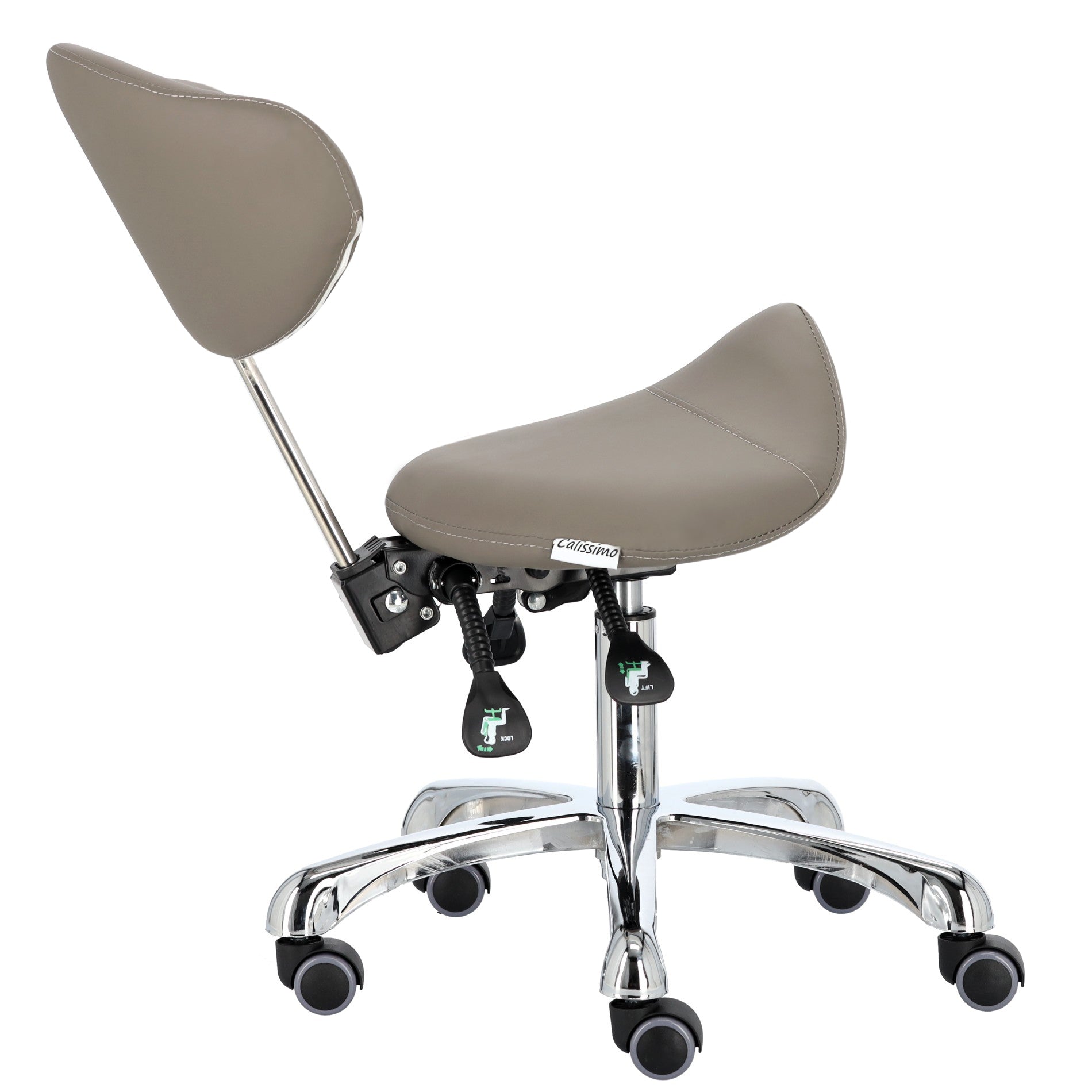 Kosmetologinė kėdė su atlošu - balnas Premium-3 XT, pilka