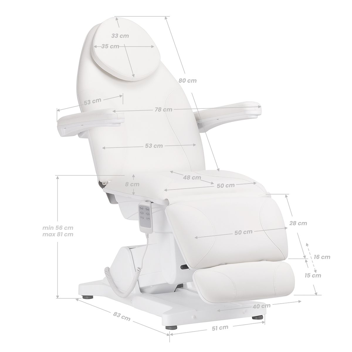 Elektrinis kosmetologinis gultas Sillon Basic, 3 varikliai (balta)