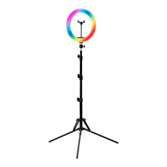 ŽIEDINĖ LEMPA SU STOVU, GLOW 10″ RGB, 10W (su galimybe pasirinkti apšvietimo spalvą)